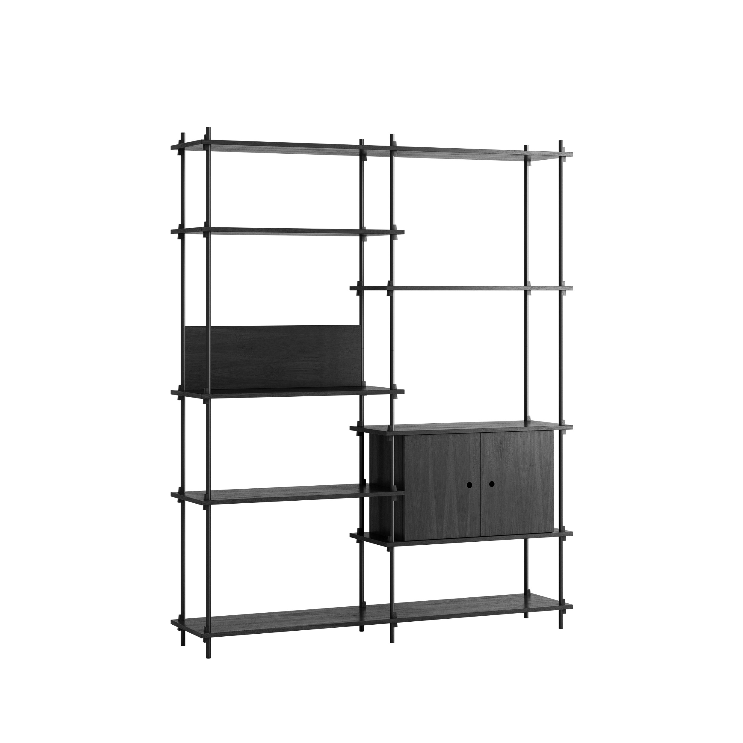 MOEBE // SHELVING SYSTEM - S.200.2.C | 200CM x 163CM |  BLACK SHELVES |  BLACK LEGS