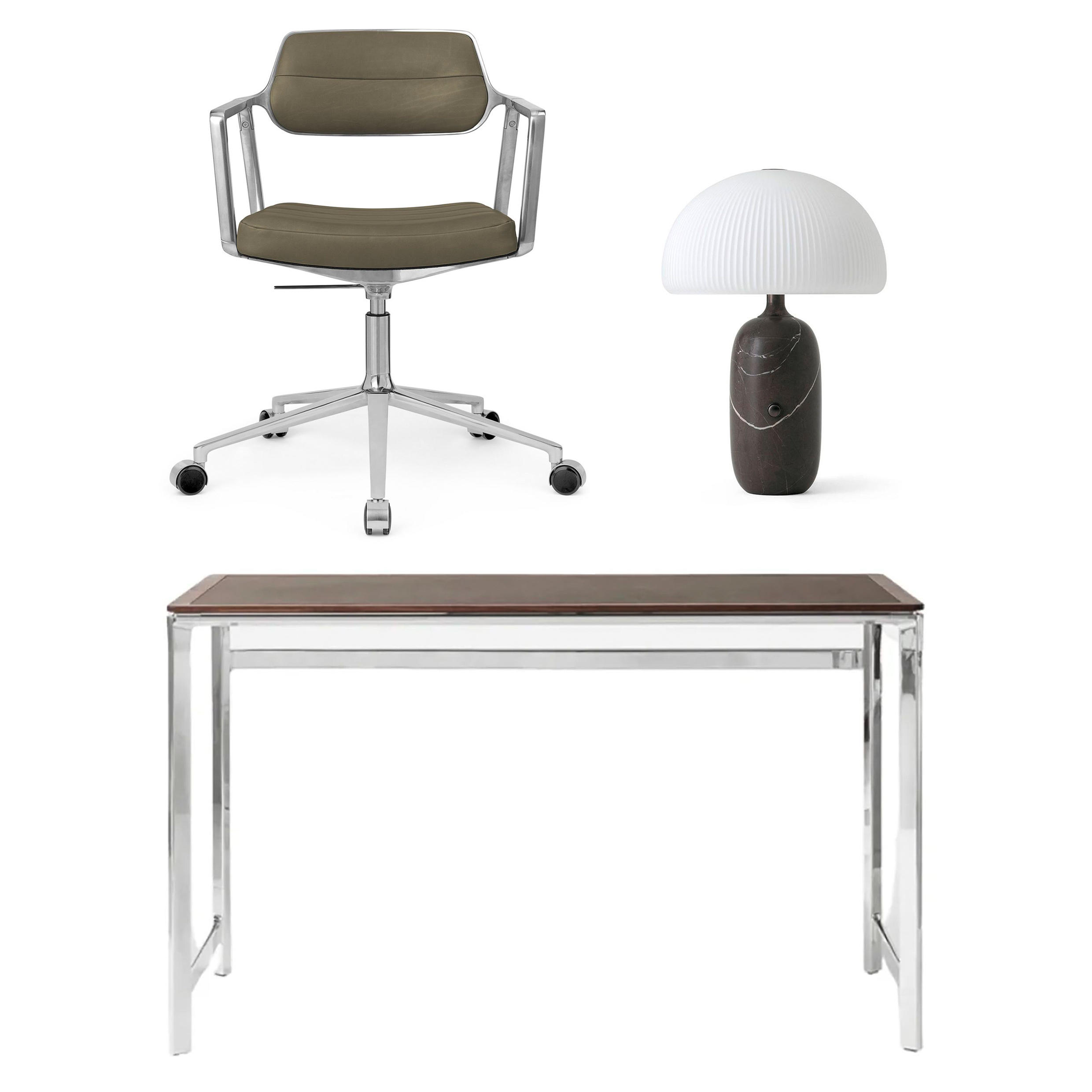 VIPP 430/453/591 Bundle - Studio Desk  Bosco Leder + Drehstuhl + Sculpture Table Lamp  Schwarz