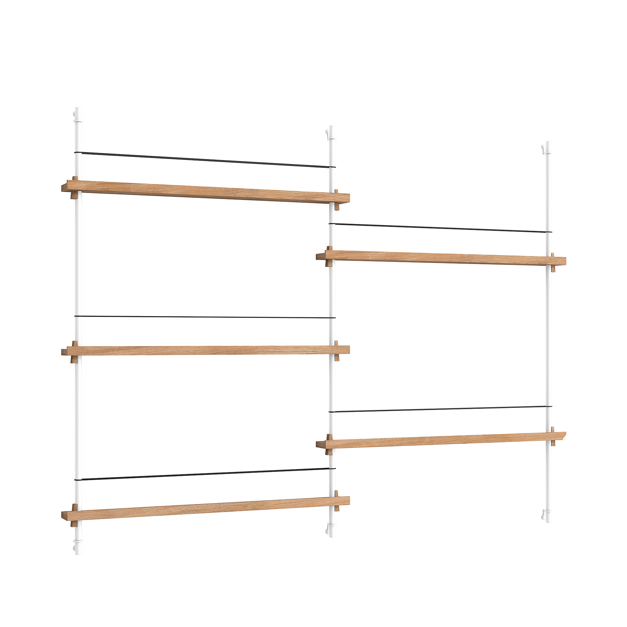 MOEBE // MAGAZINE SHELVING  - MS.115.2 | 115CM x 162CM |  OAK SHELVES |  WHITE LEGS