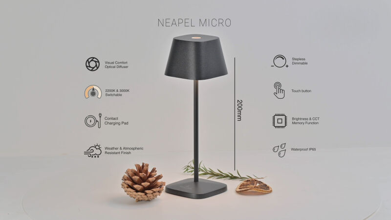 VILLEROY & BOCH // NEAPEL MICRO - OUTDOOR BATTERY TABLE LAMP | 20CM | ANTHRAZITE