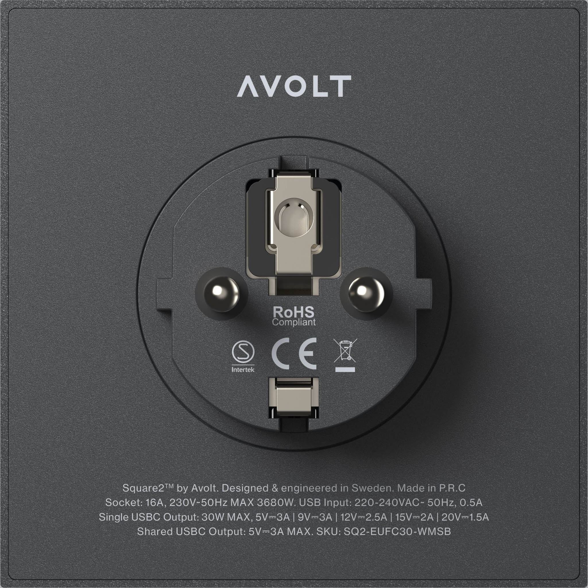 AVOLT // SQUARE 2 - STECKDOSENADAPTER USB-C WALLMOUNT | BLACK