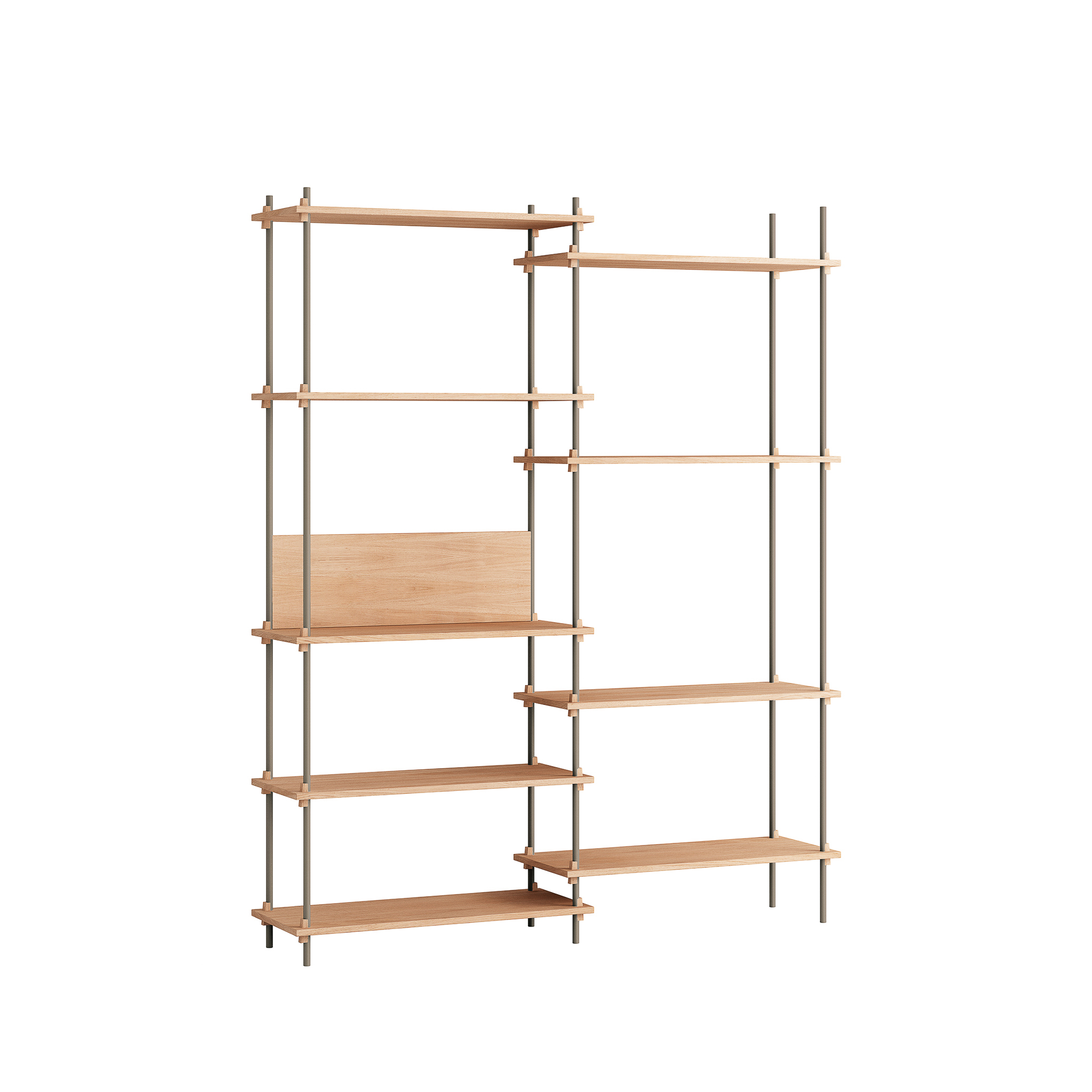 MOEBE // SHELVING SYSTEM - S.200.2.A | 200CM x 163CM |  OAK SHELVES |  WARM GREY LEGS