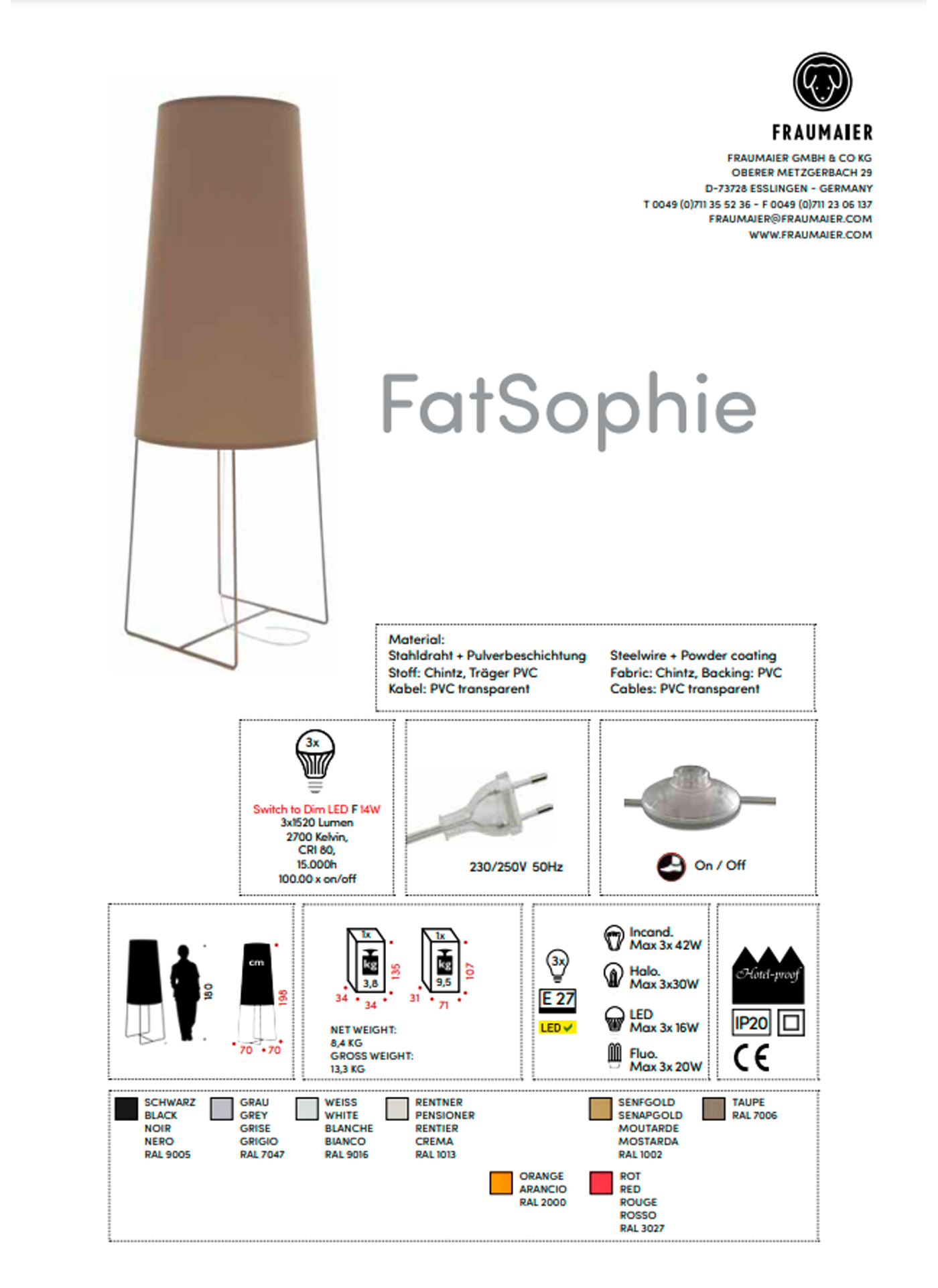 frauMaier // FatSophie StDim - Floor lamp, pensioner, foot switch, with StDim