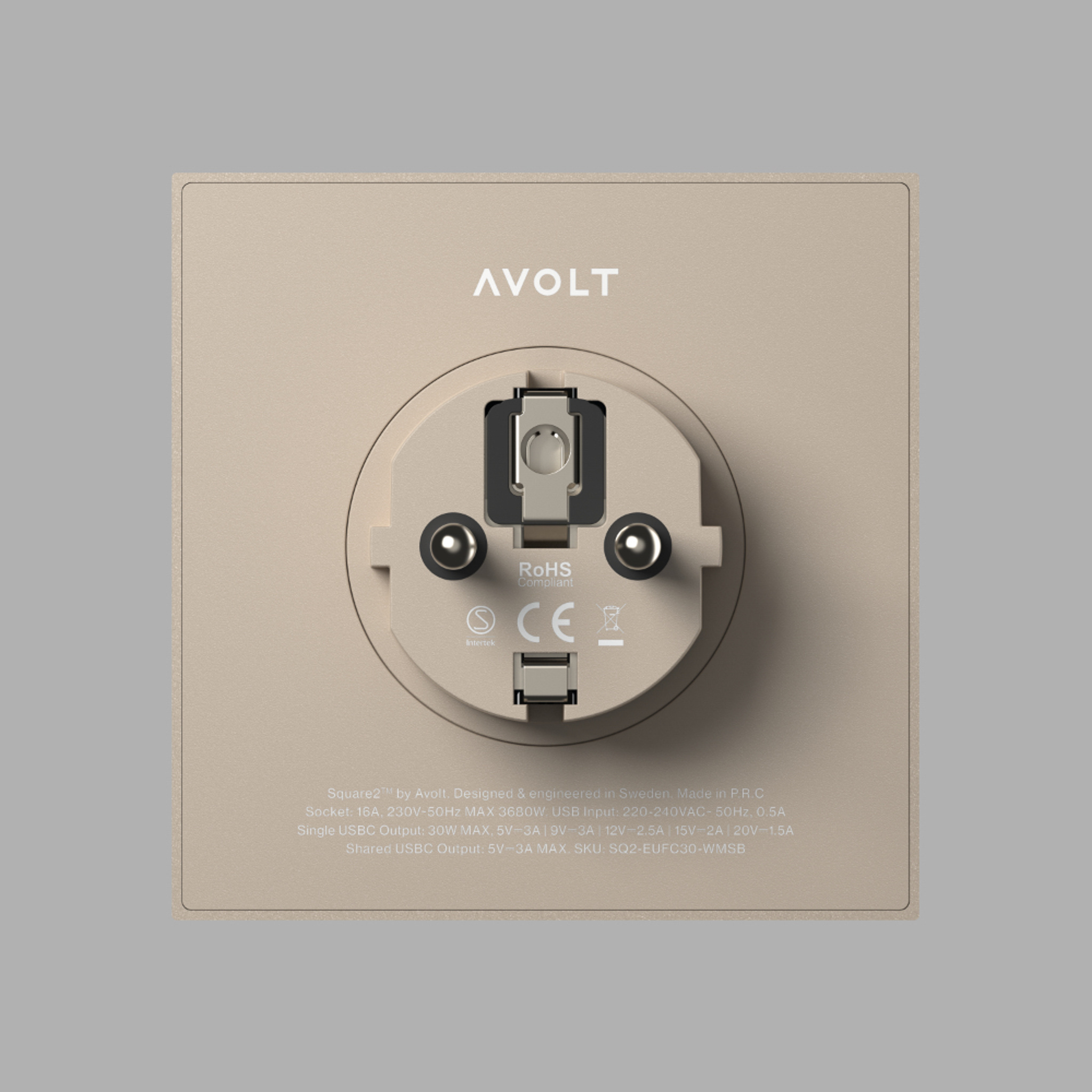 AVOLT // SQUARE 2 - STECKDOSENADAPTER USB-C WALLMOUNT | BEIGE | 3ER-SET