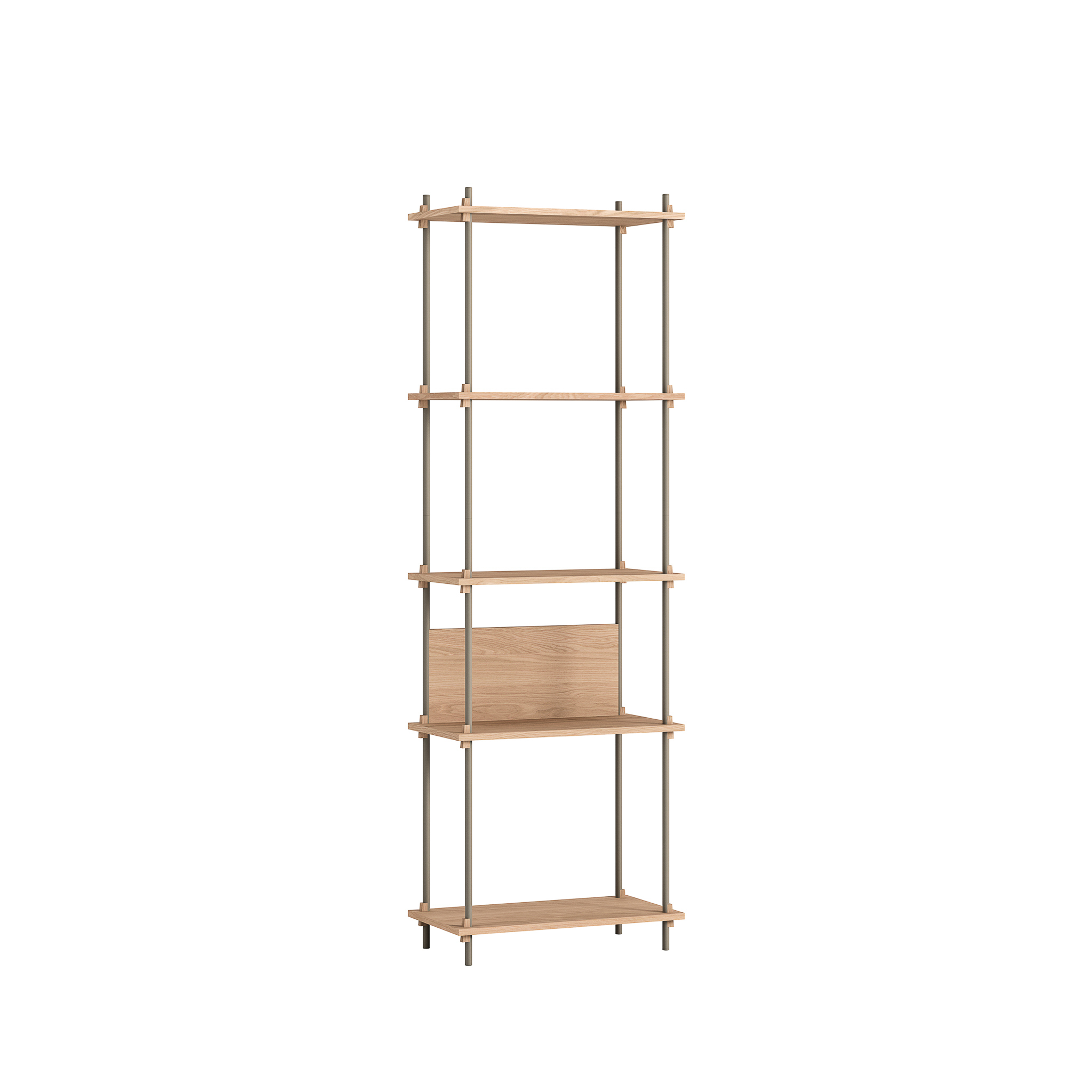 MOEBE // SHELVING SYSTEM - S.200.1.I | 200CM x 65CM |  OAK SHELVES |  WARM GREY LEGS