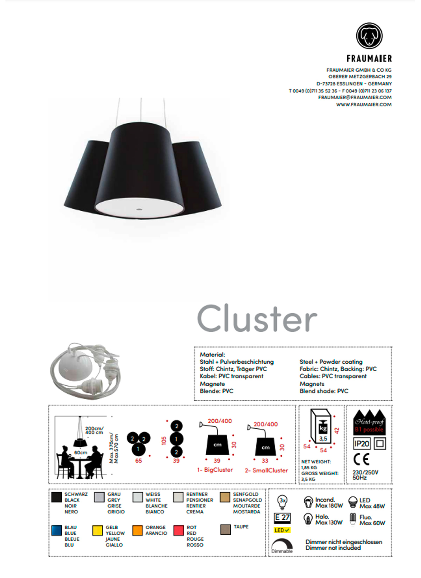 frauMaier // Cluster (3 shades) - Pendant lamp, lightgrey