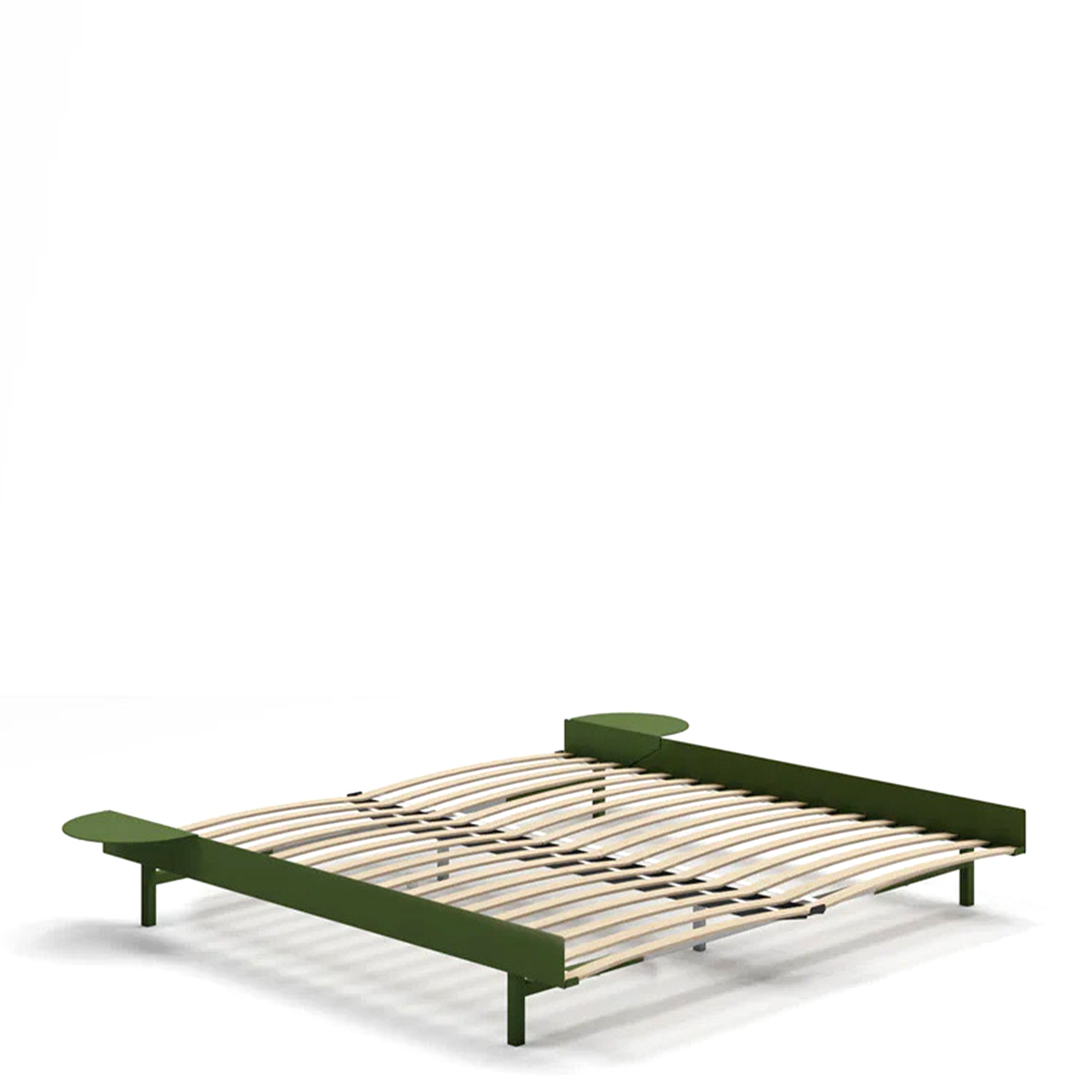 MOEBE // BED 180 CM (LOW) - PINE GREEN | WITH SLATS | 2x SIDE TABLE