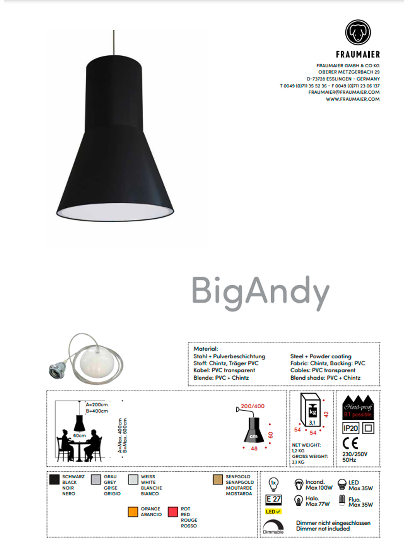 frauMaier // BigAndy white - Pendant lamp, orange