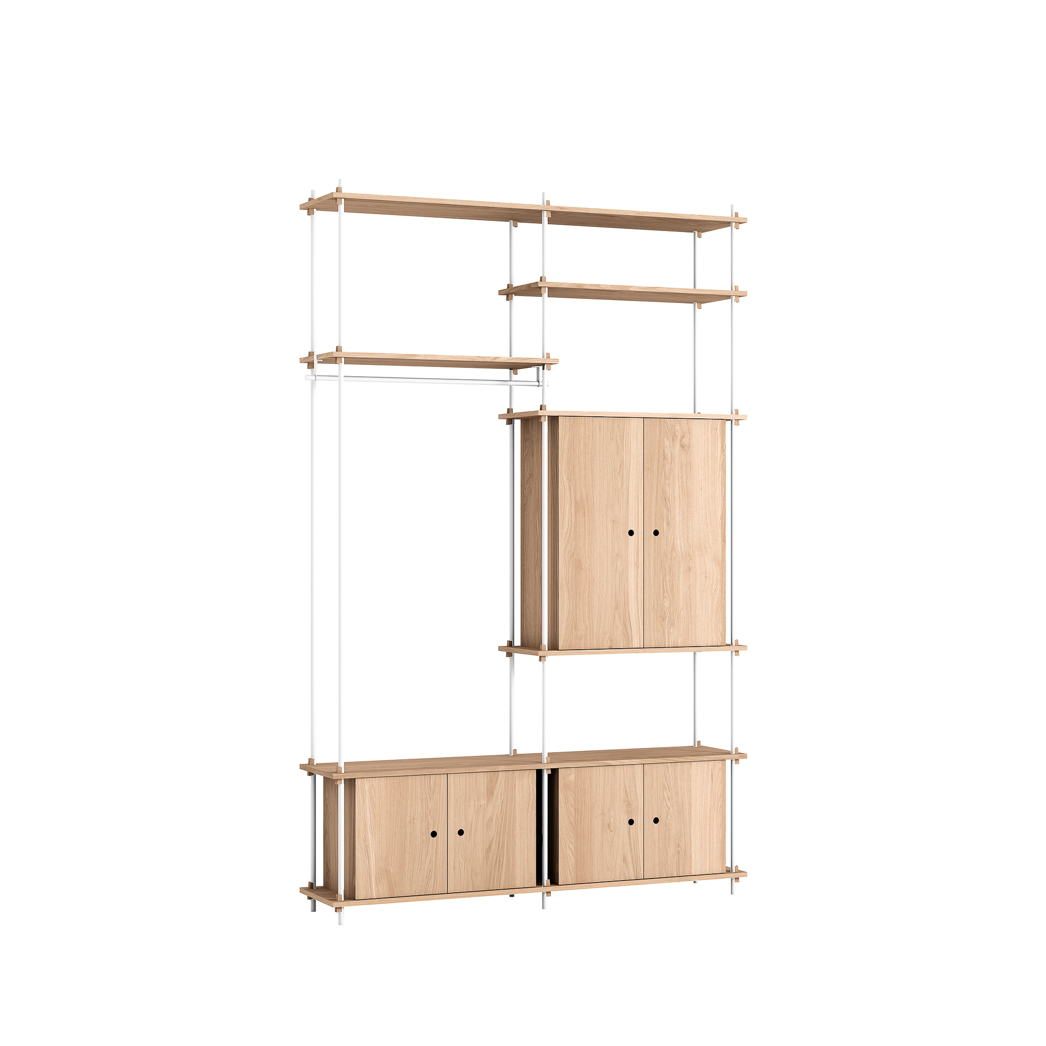 MOEBE // SHELVING SYSTEM - S.255.2.J | 255CM x 163CM |  OAK SHELVES |  WHITE LEGS