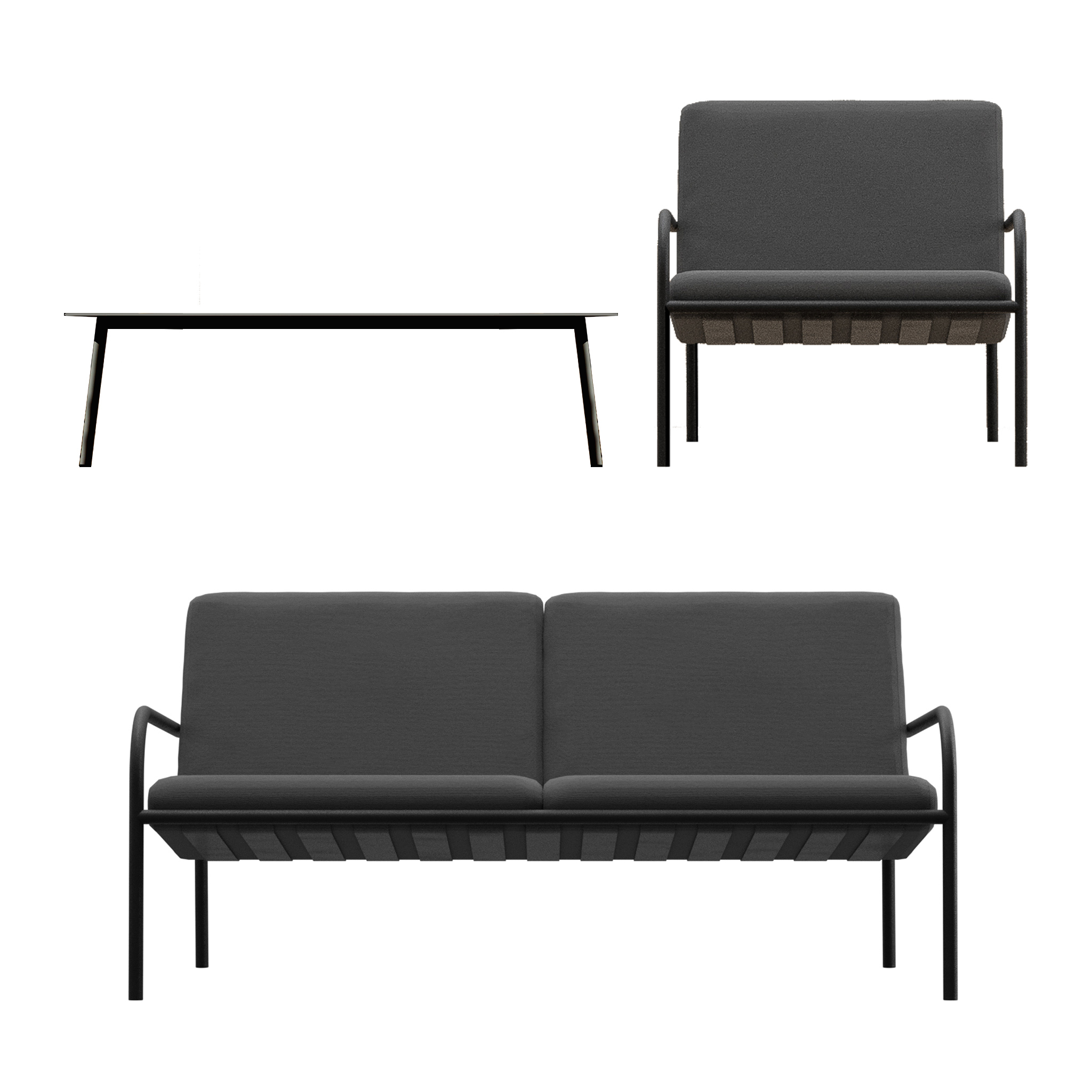 METALLBUDE // LOUNGE SOFA SET | BLACK/GRAPHITE | 3er-SET