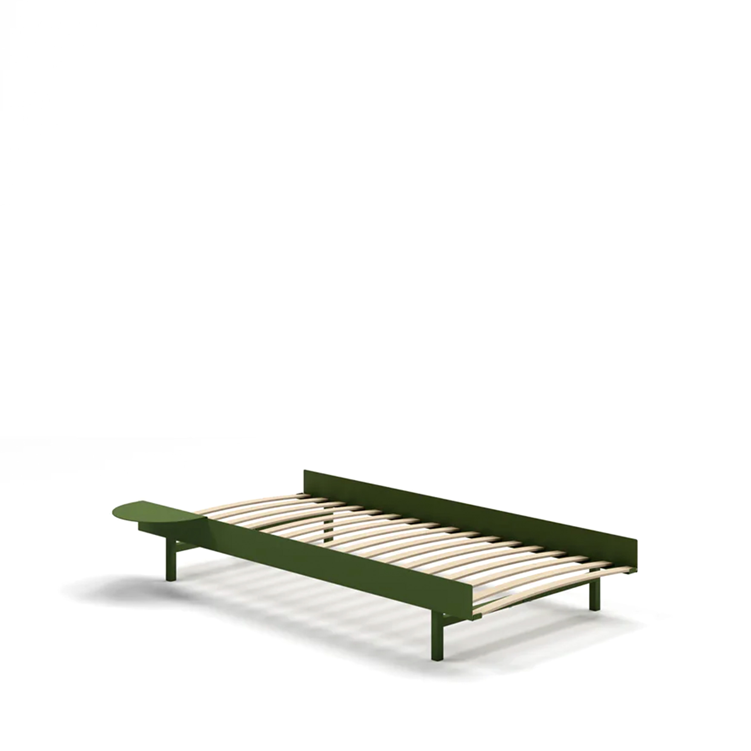 MOEBE // BED 90 CM (LOW) - PINE GREEN | WITH SLATS | 1x SIDE TABLE