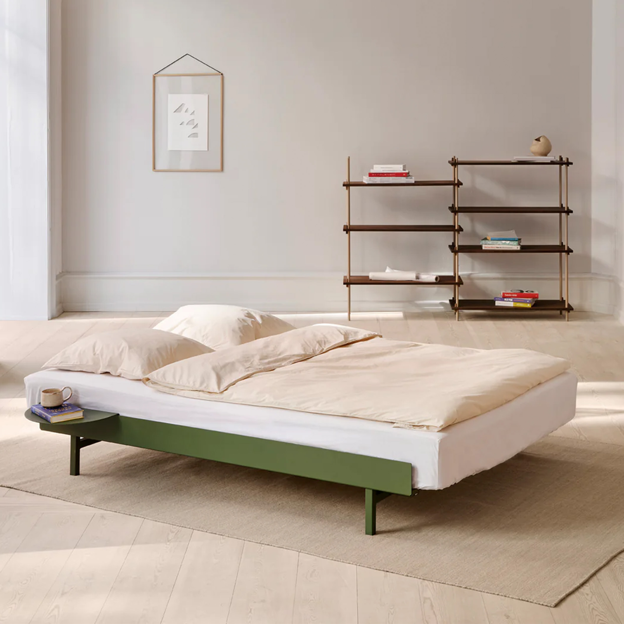 MOEBE // BED 160 CM (LOW) - PINE GREEN | WITH SLATS | NO SIDE TABLE