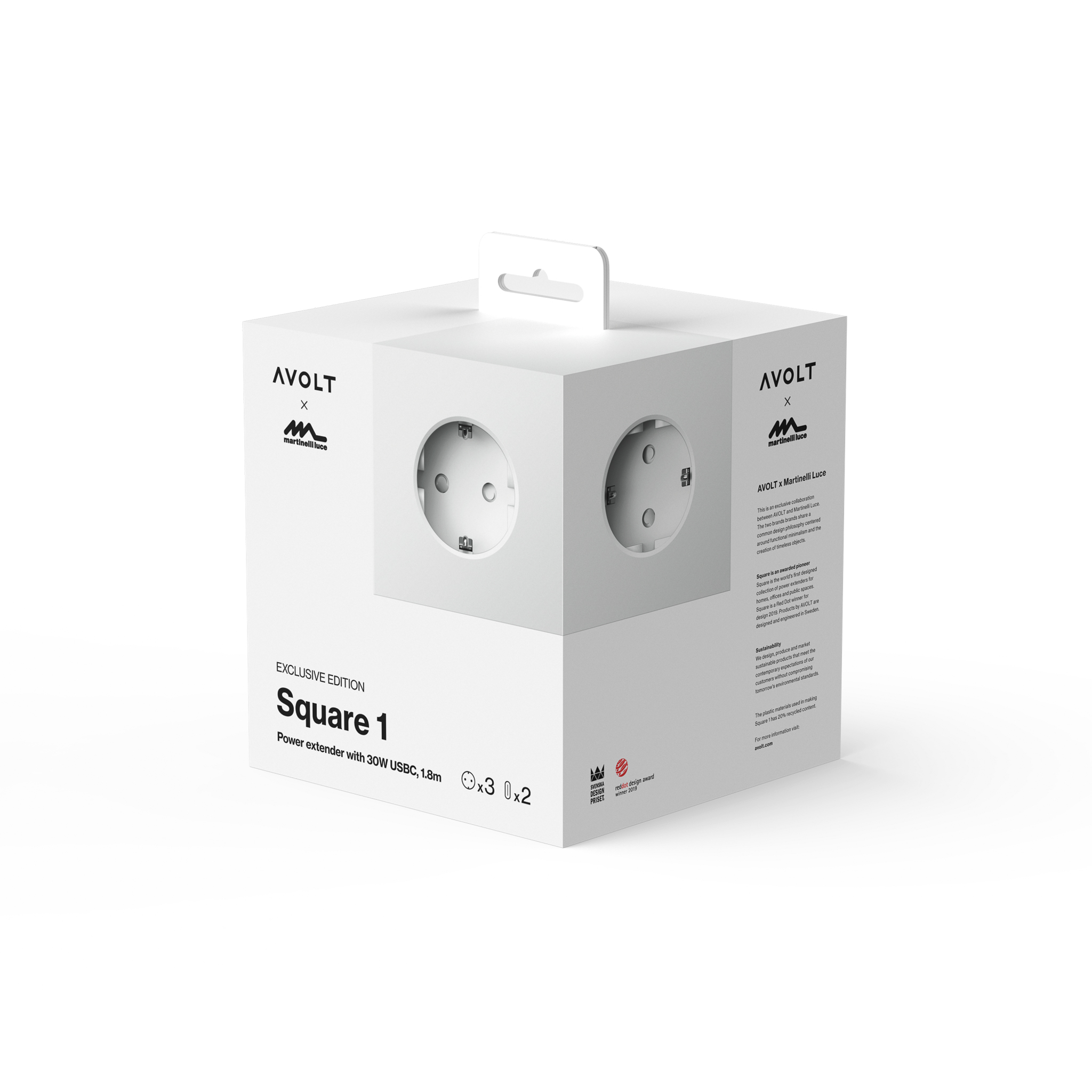 AVOLT // SQUARE 1 - STECKDOSENADAPTER USB-C MAGNET | LIMITED EDITION XMARTINELLI OPAL WHITE | 3ER-SET