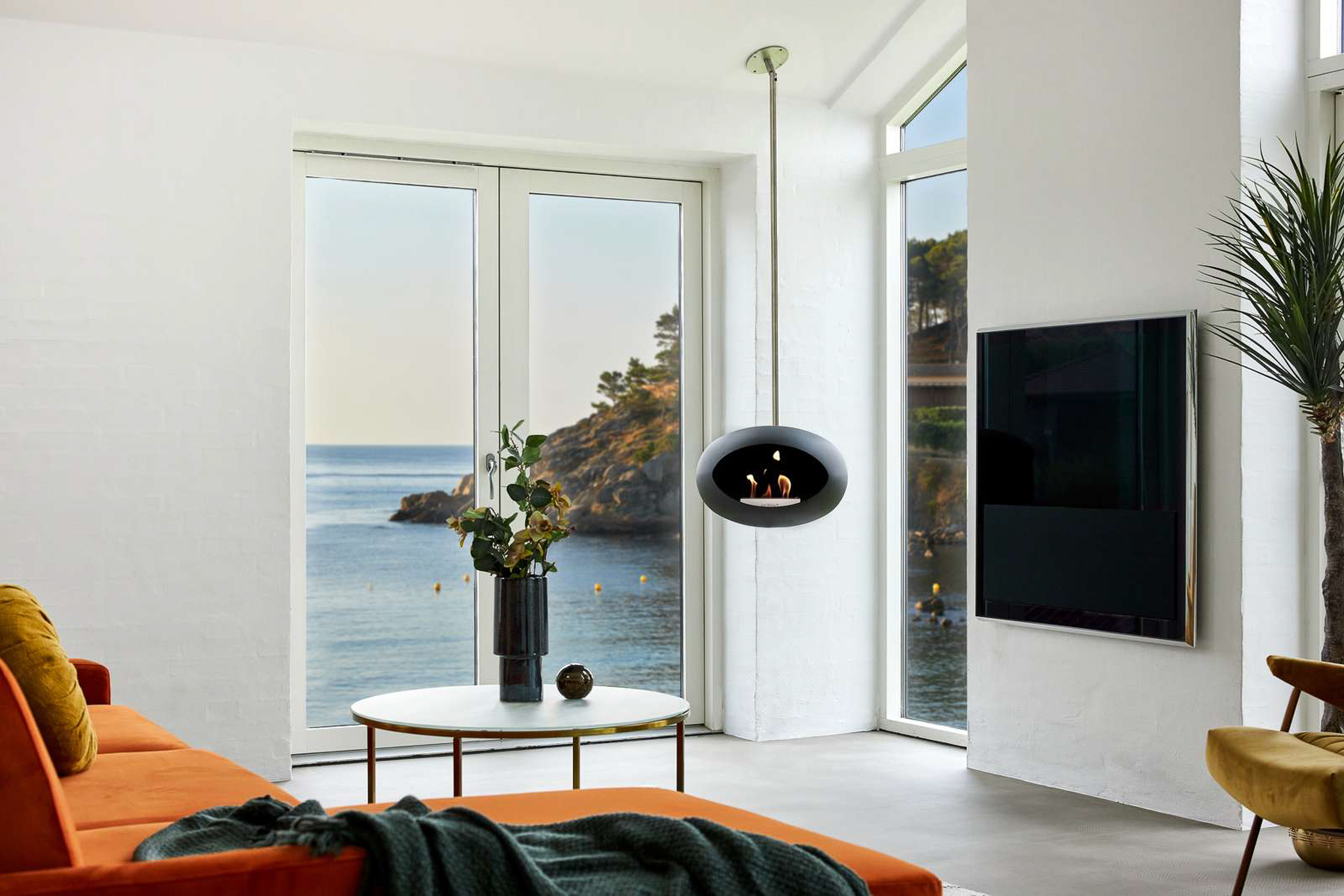 LE FEU // MOCCA SKY ETHANOL-CHIMNEY - POLE  POLISHED STEEL | STEEL BURNER |  100 cm