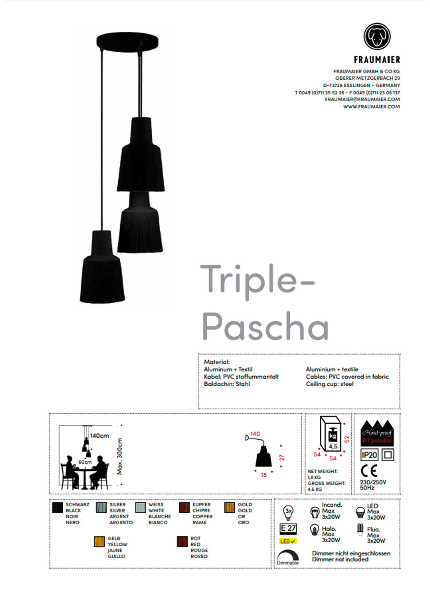 frauMaier // TriplePascha - Pendant lamp, lightgrey