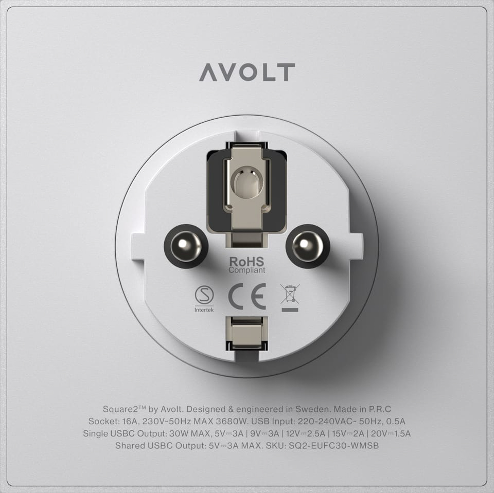 AVOLT // SQUARE 2 - STECKDOSENADAPTER USB-C WALLMOUNT | GREY