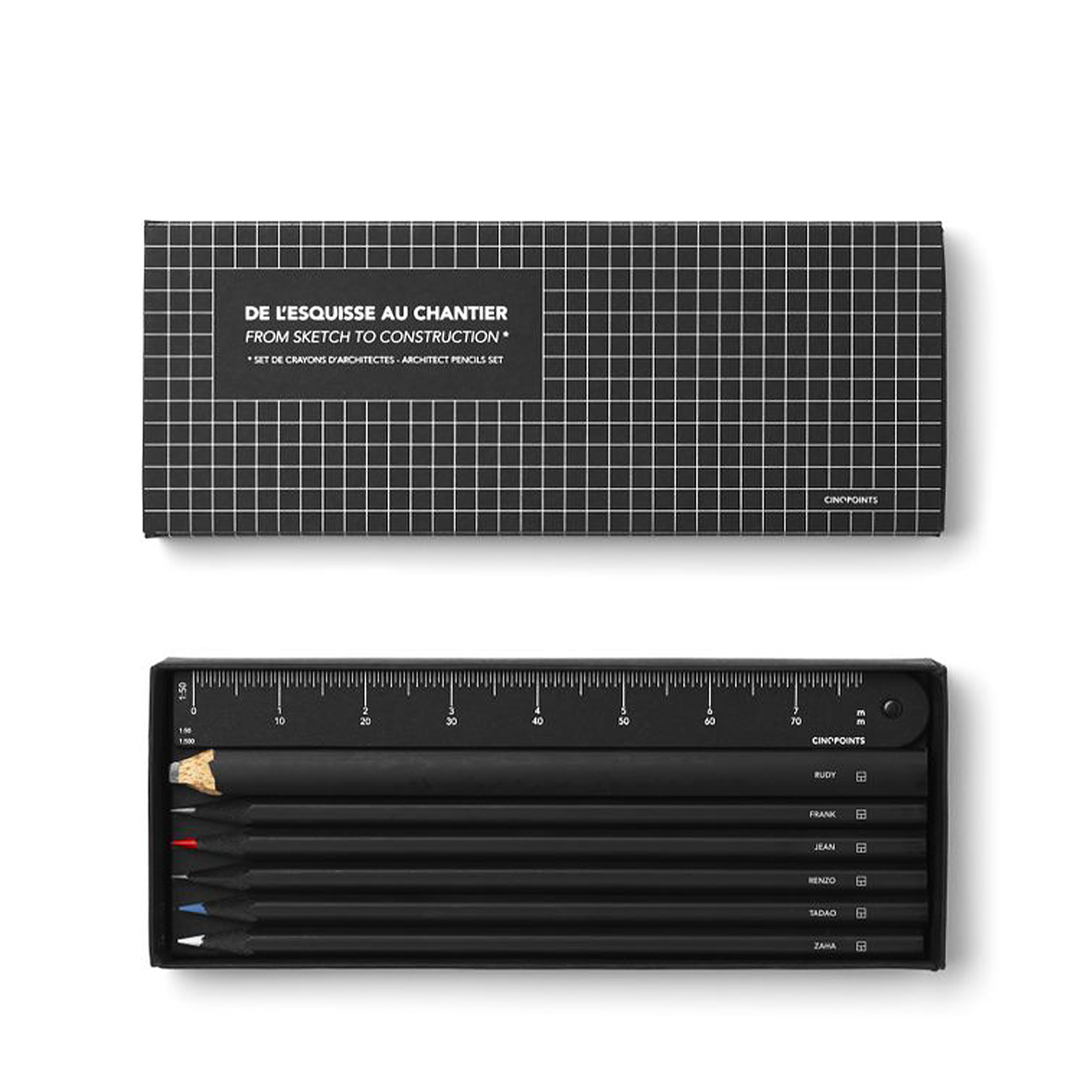 CINQPOINTS // ARCHITECT PENCILS BOX  - STIFTE SET | 7,5 x 18,5 x 2 CM | SCHWARZ