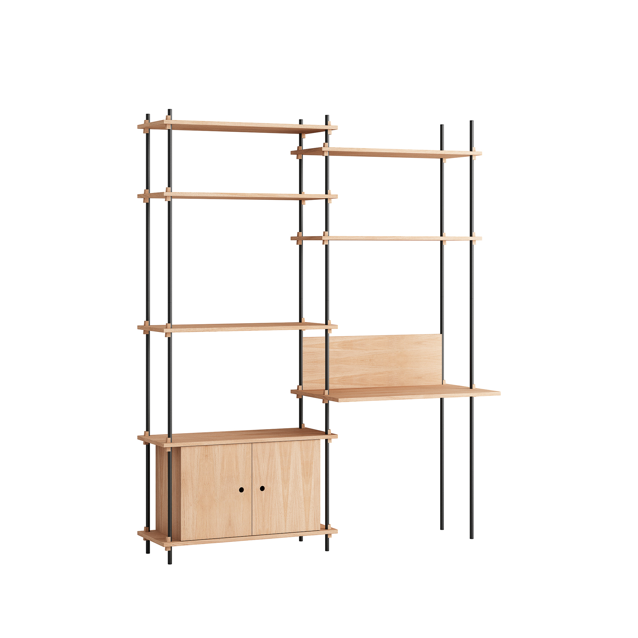 MOEBE // SHELVING SYSTEM - S.200.2.E | 200CM x 163CM |  OAK SHELVES |  BLACK LEGS