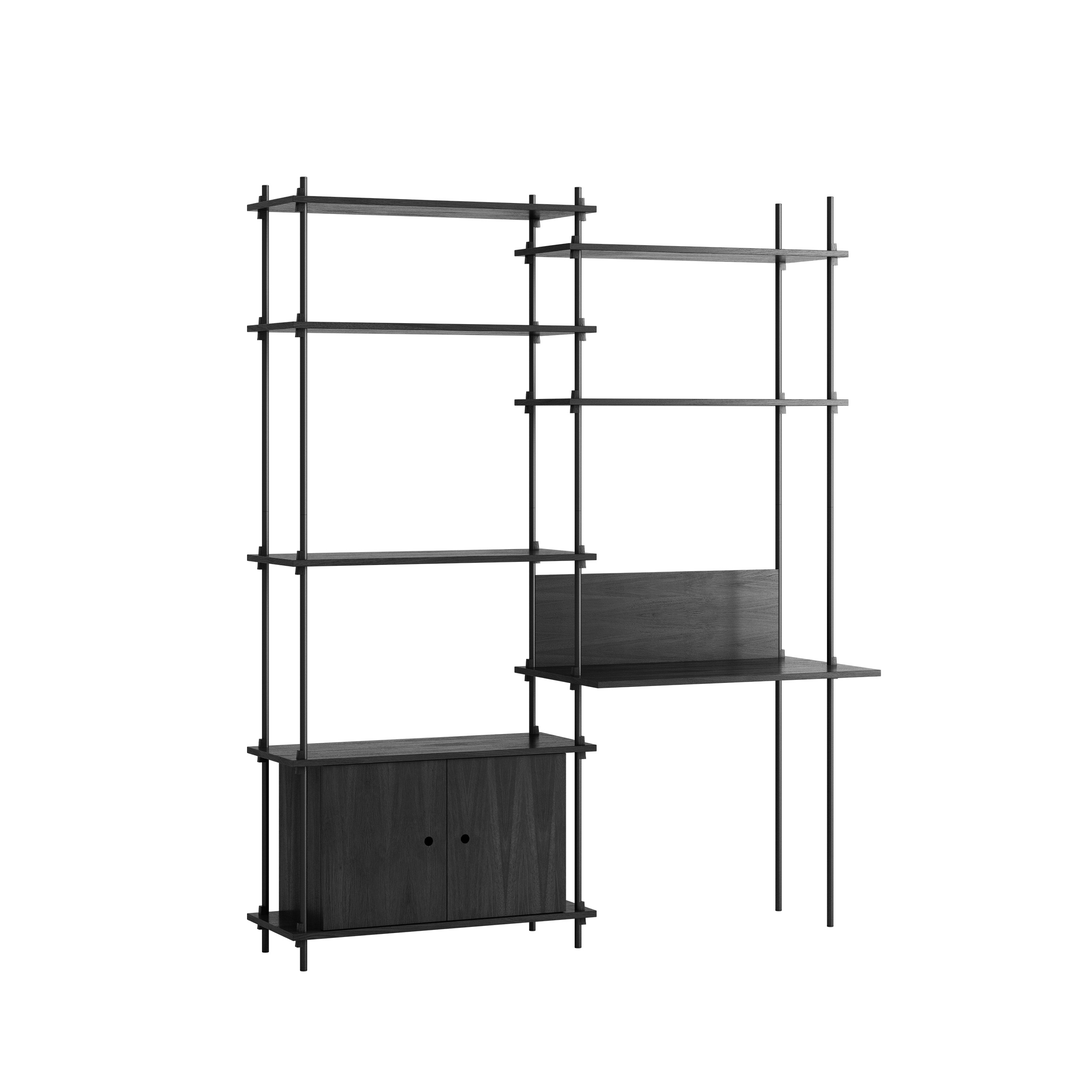 MOEBE // SHELVING SYSTEM - S.200.2.E | 200CM x 163CM |  BLACK SHELVES |  BLACK LEGS