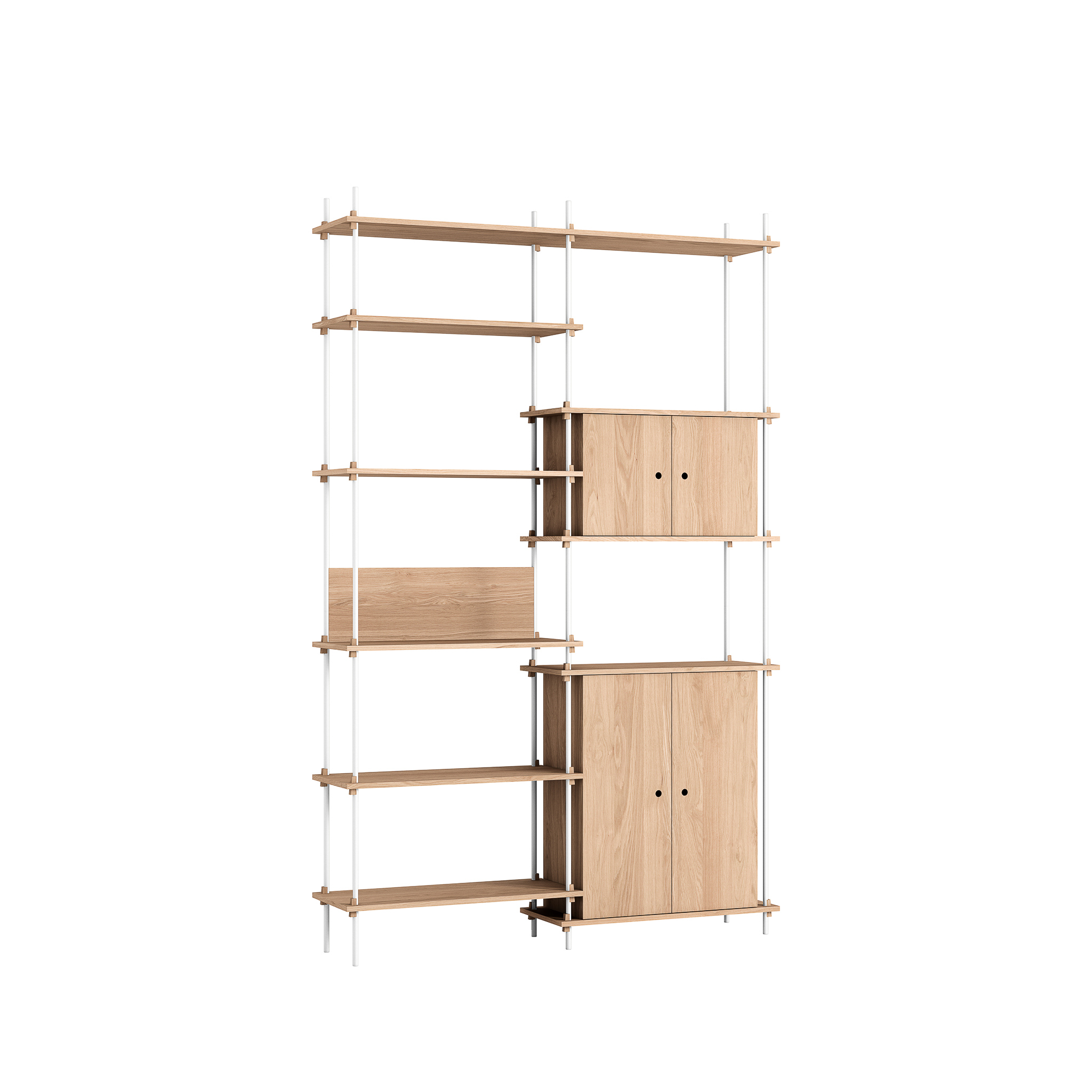 MOEBE // SHELVING SYSTEM - S.255.2.I | 255CM x 163CM |  OAK SHELVES |  WHITE LEGS