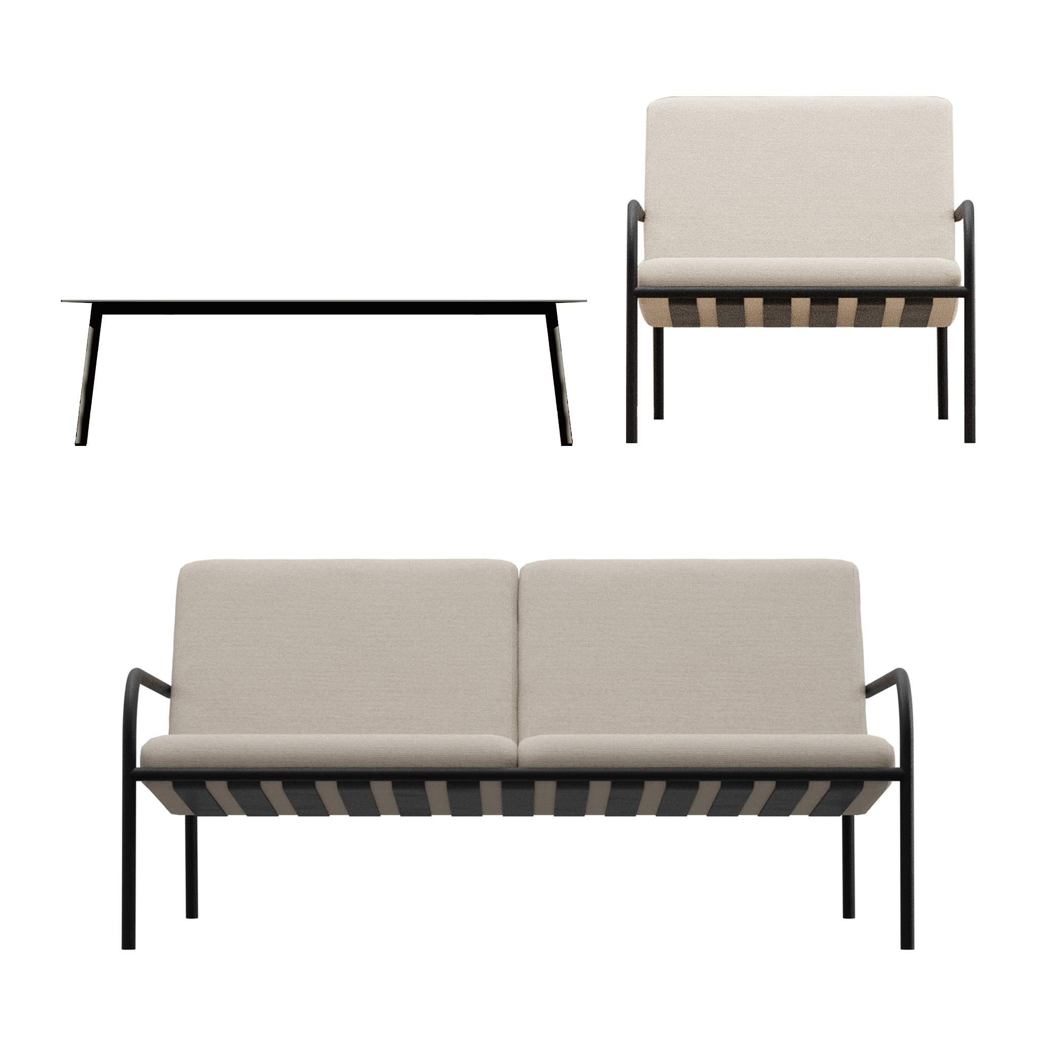 METALLBUDE // LOUNGE SOFA SET | BLACK/SAND | SET OF 3