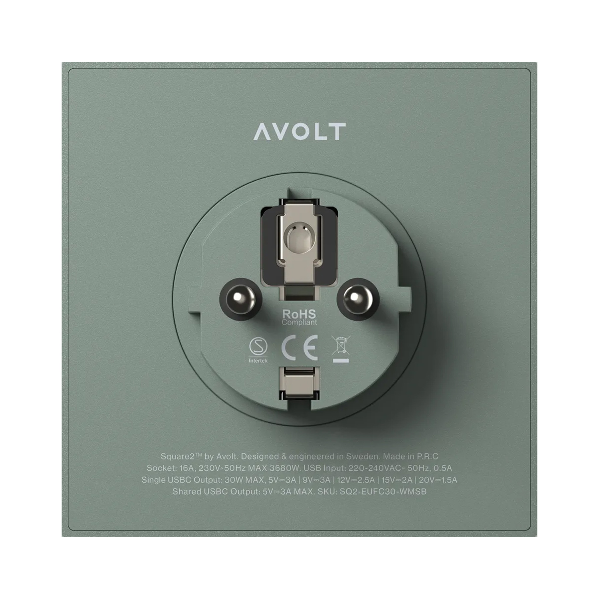 AVOLT // SQUARE 2 - STECKDOSENADAPTER USB-C WALLMOUNT | OAK GREEN