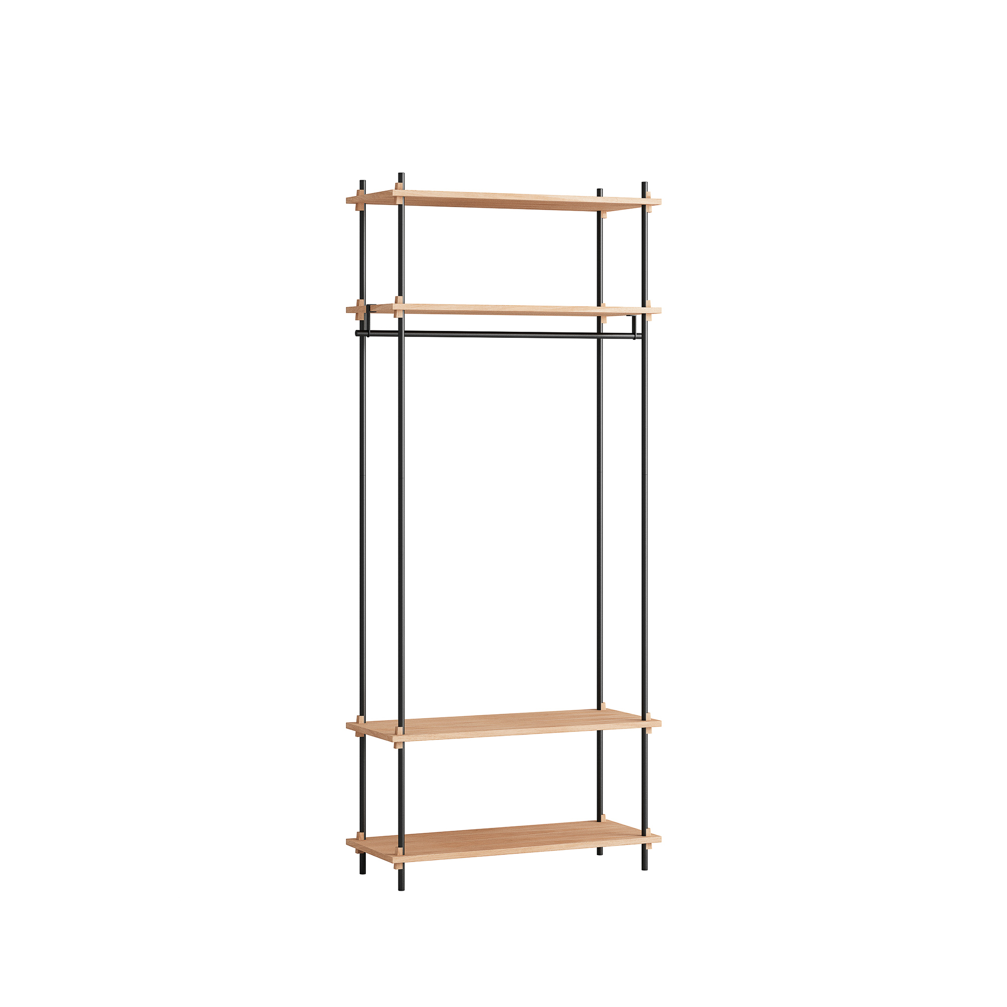 MOEBE // SHELVING SYSTEM - S.200.1.F | 200CM x 86CM |  OAK SHELVES |  BLACK LEGS