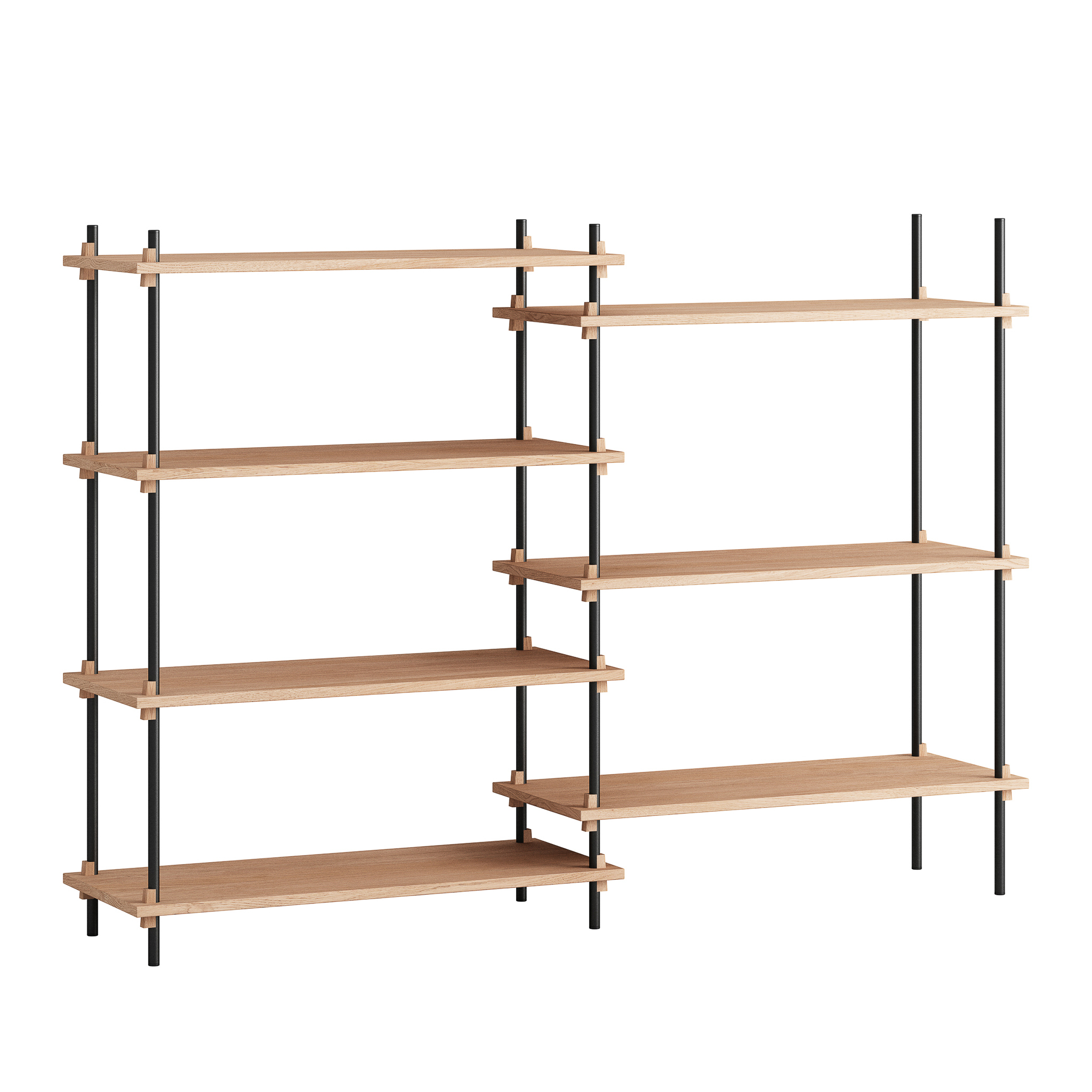 MOEBE // SHELVING SYSTEM - S.115.2.A | 115CM x 163CM |  OAK SHELVES |  BLACK LEGS