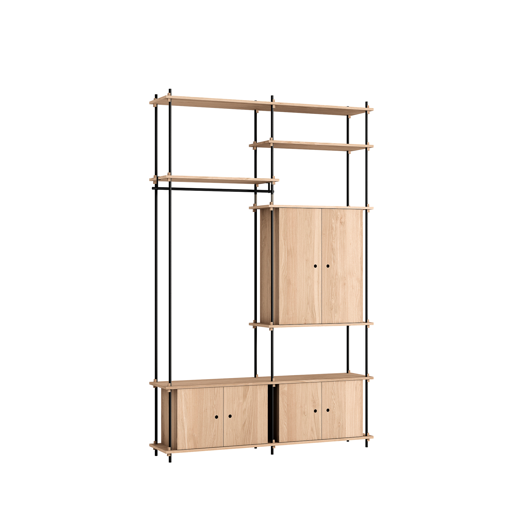 MOEBE // SHELVING SYSTEM - S.255.2.J | 255CM x 163CM |  OAK SHELVES |  BLACK LEGS