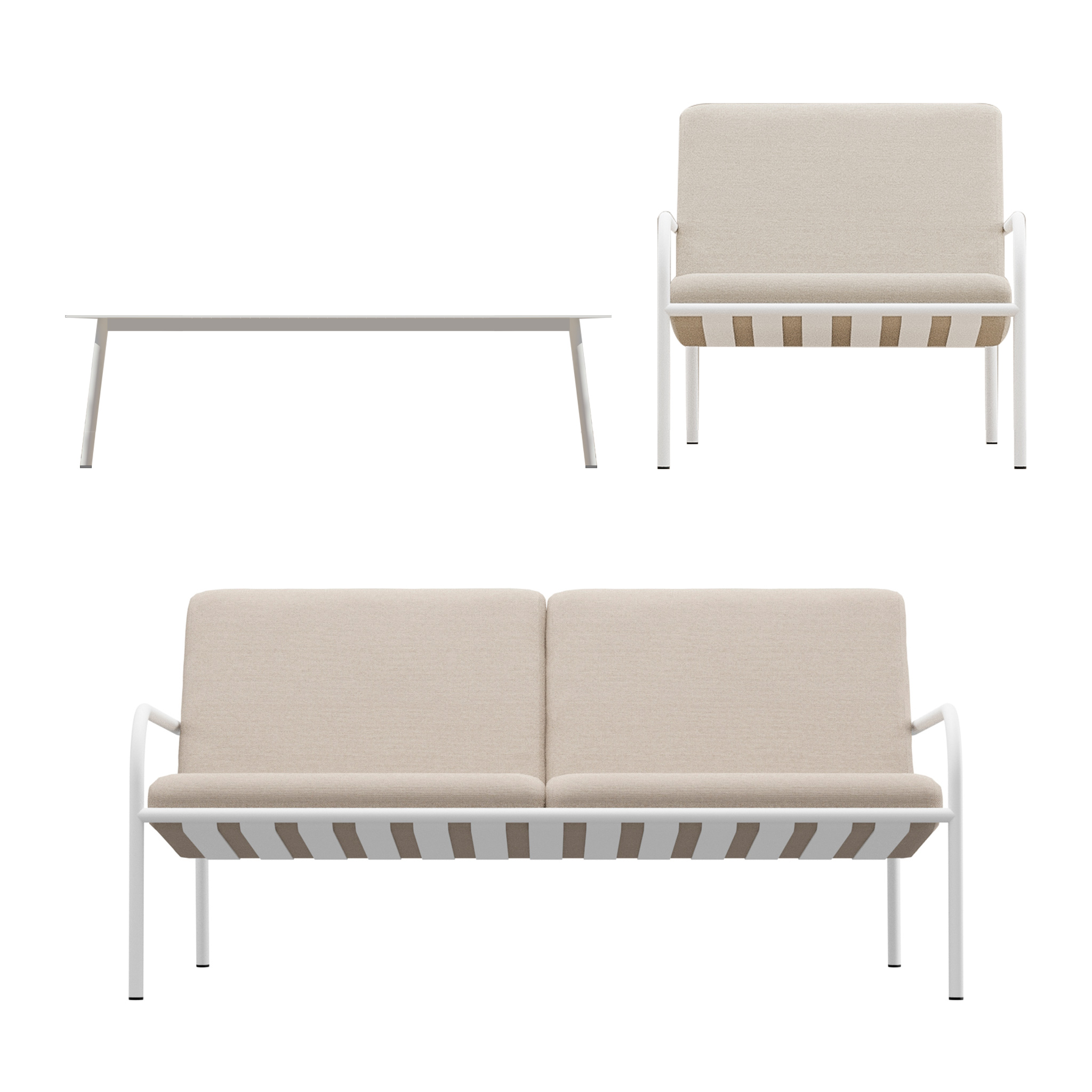 METALLBUDE // LOUNGE SOFA SET | WHITE/SAND | SET OF 3