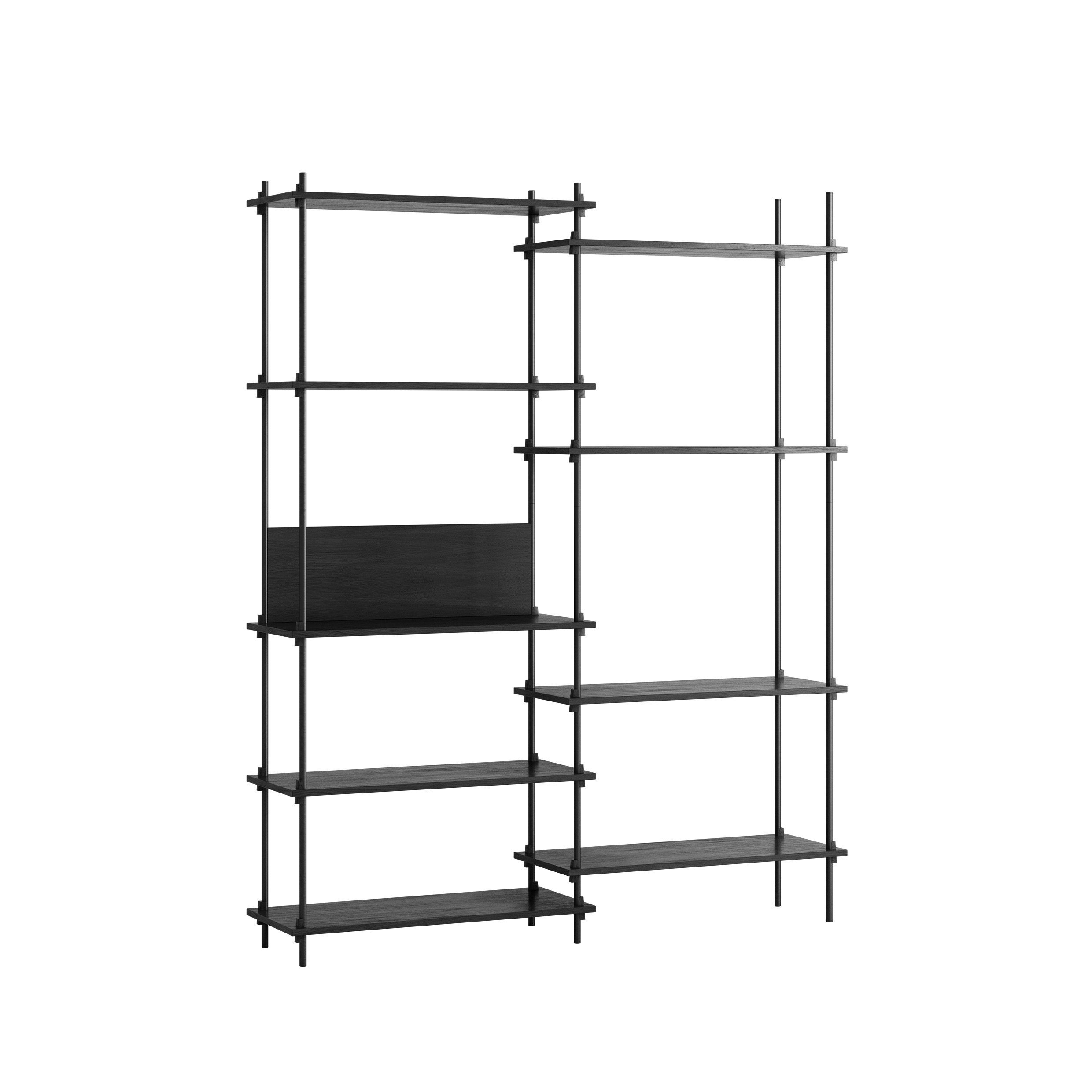 MOEBE // SHELVING SYSTEM - S.200.2.A | 200CM x 163CM |  BLACK SHELVES |  BLACK LEGS