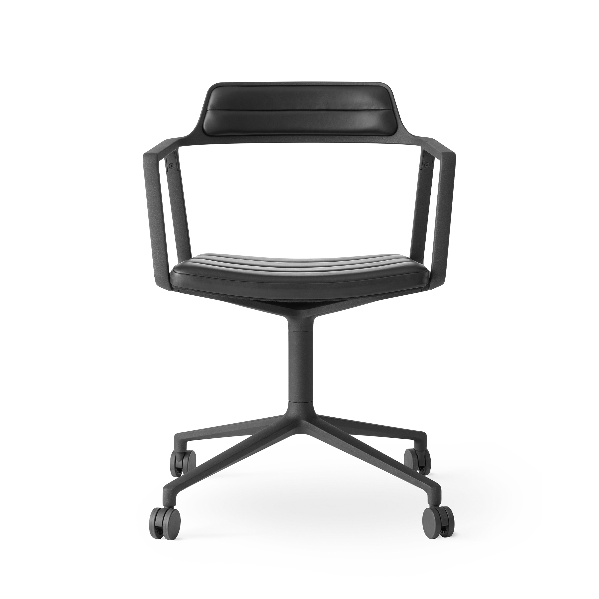 VIPP 452 // SWIVEL CHAIR WITH CASTERS - BLACK ALUMINUM, BLACK LEATHER