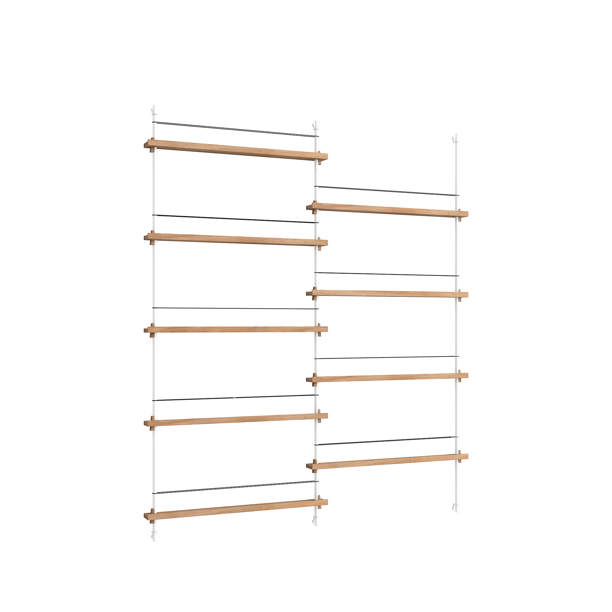 MOEBE // MAGAZINE SHELVING  - MS.180.2 | 180CM x 162CM |  OAK SHELVES |  WHITE LEGS