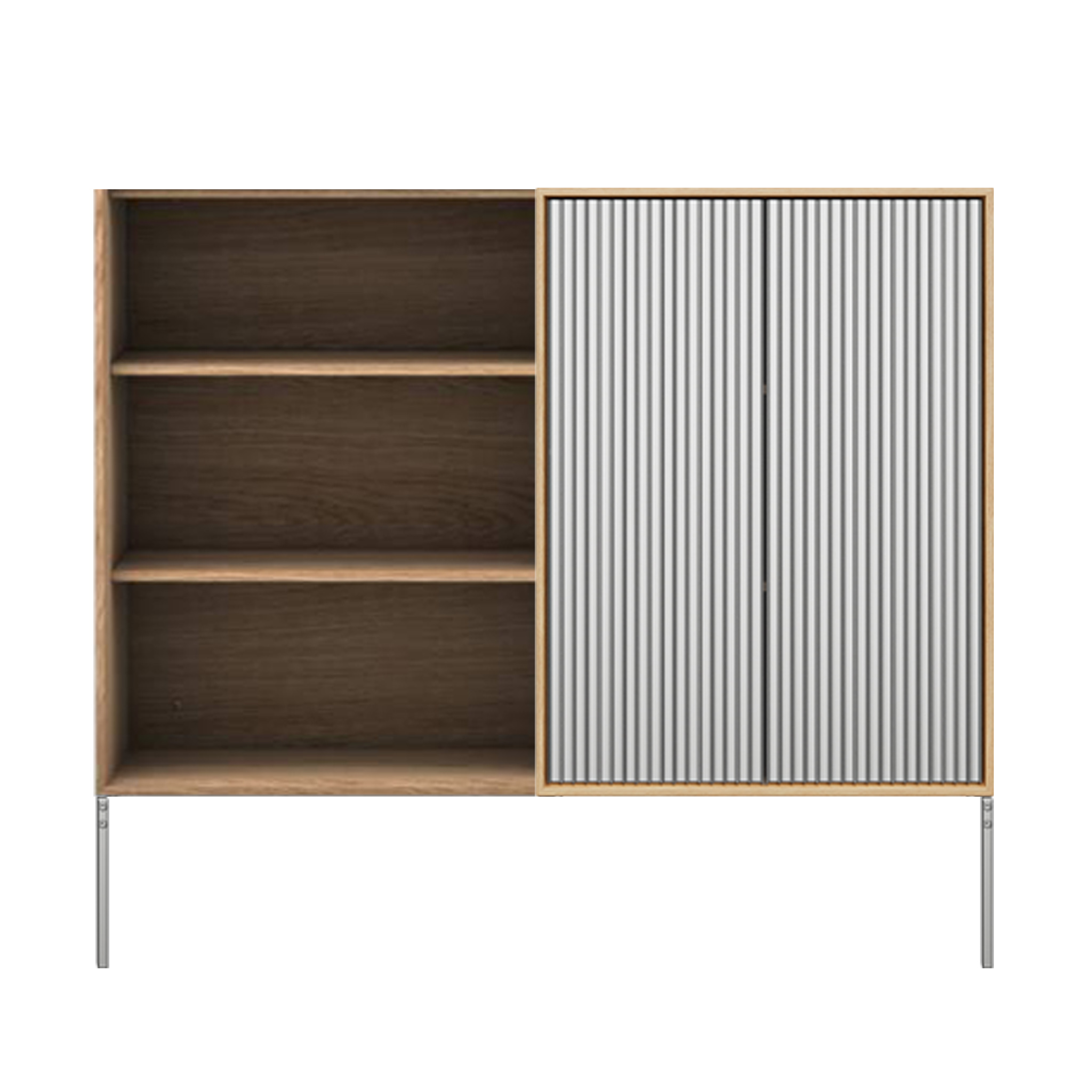 VIPP 675 // Schrank H9 - Korpus aus heller Eiche, Türen aus eloxiertem Aluminium, Marmor Sky Grey