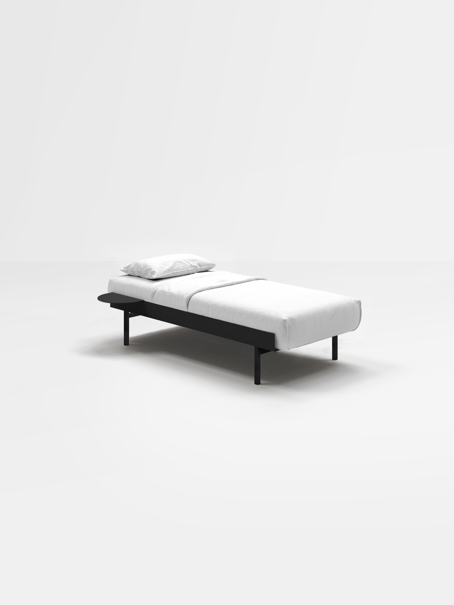 MOEBE // BED 90 CM (TALL) - BLACK | NO SLATS | 2x SIDE TABLE