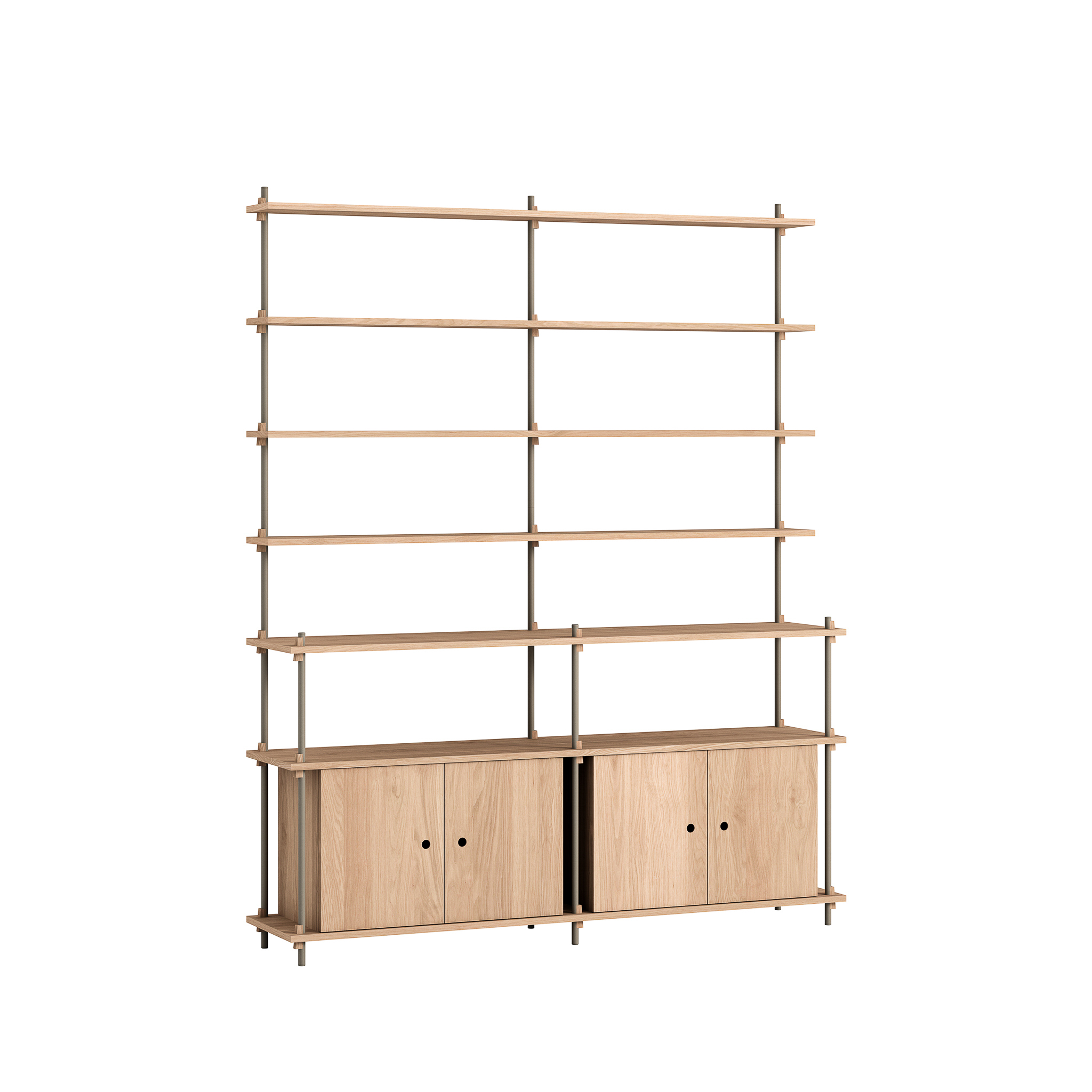 MOEBE // SHELVING SYSTEM - S.200.2.H | 200CM x 163CM |  OAK SHELVES |  WARM GREY LEGS