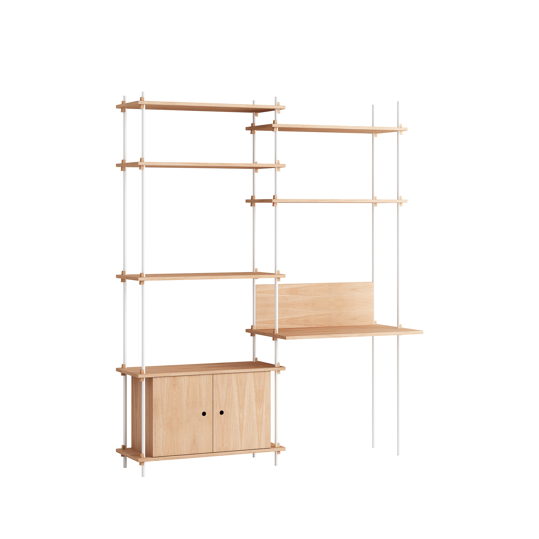 MOEBE // SHELVING SYSTEM - S.200.2.E | 200CM x 163CM |  OAK SHELVES |  WHITE LEGS