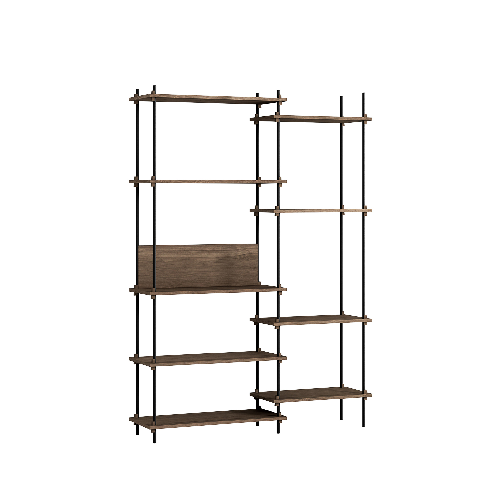 MOEBE // SHELVING SYSTEM - S.200.2.J | 200CM x 142CM |  BLACK SHELVES |  BLACK LEGS