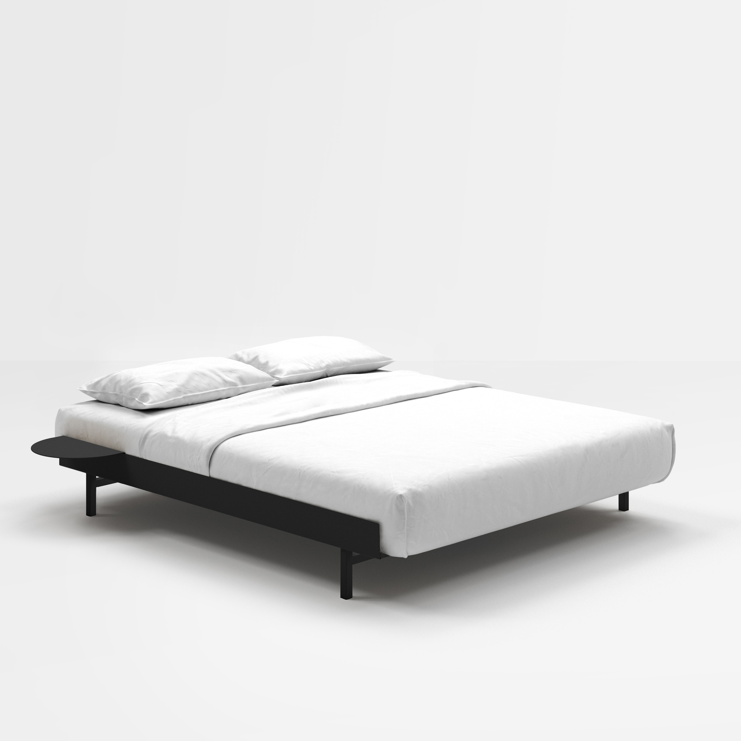 MOEBE // BED 180 CM (low) - BLACK | WITH SLATS | 1x SIDE TABLE