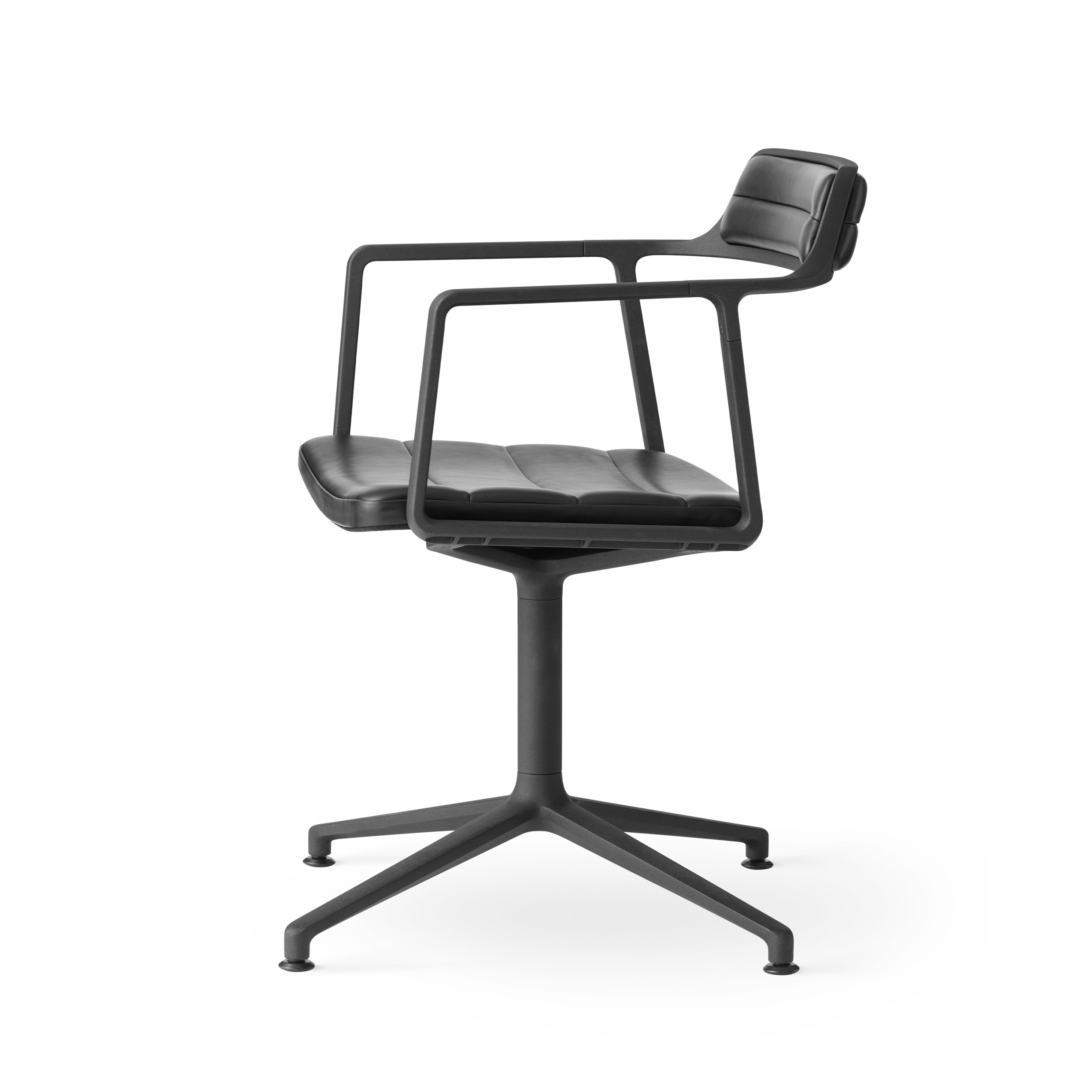 VIPP 452 // SWIVEL CHAIR WITH GLIDES - BLACK ALUMINUM, BLACK LEATHER