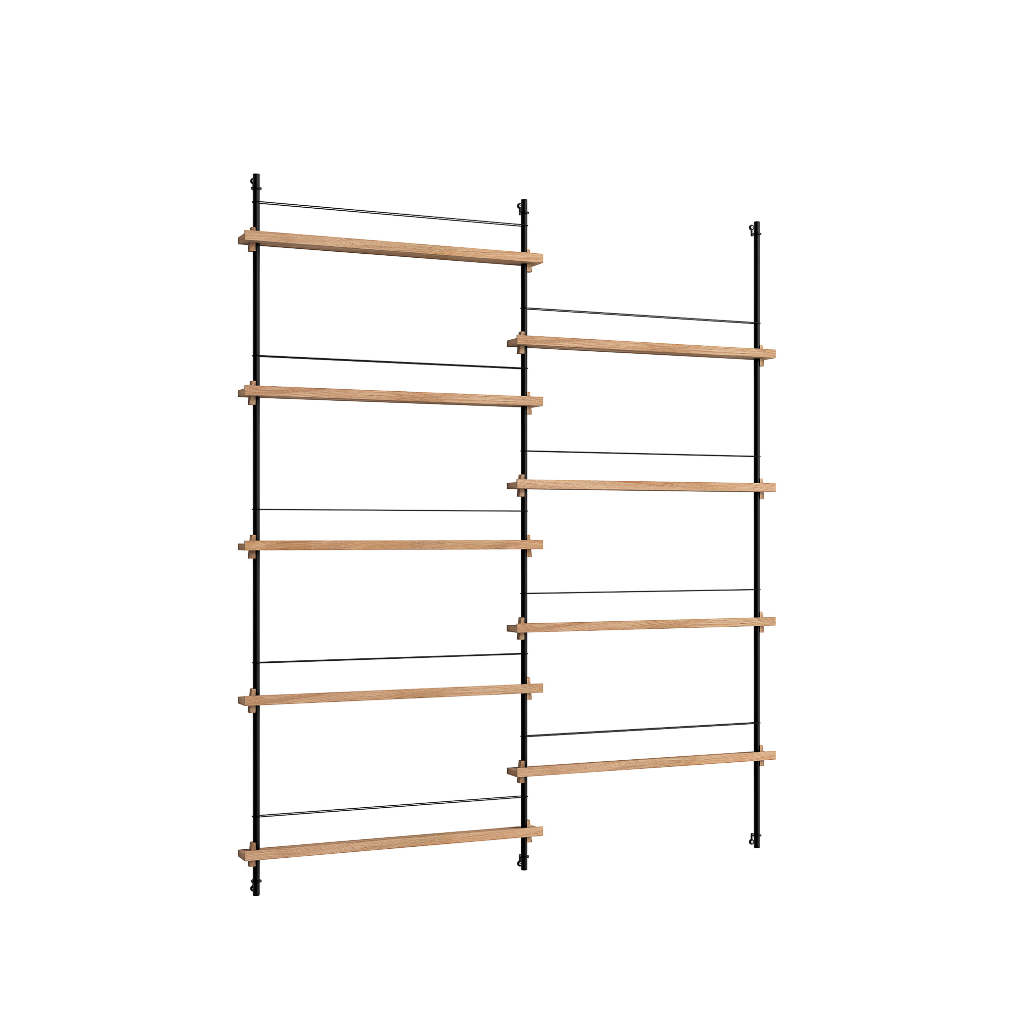 MOEBE // MAGAZINE SHELVING  - MS.180.2 | 180CM x 162CM |  OAK SHELVES |  BLACK LEGS