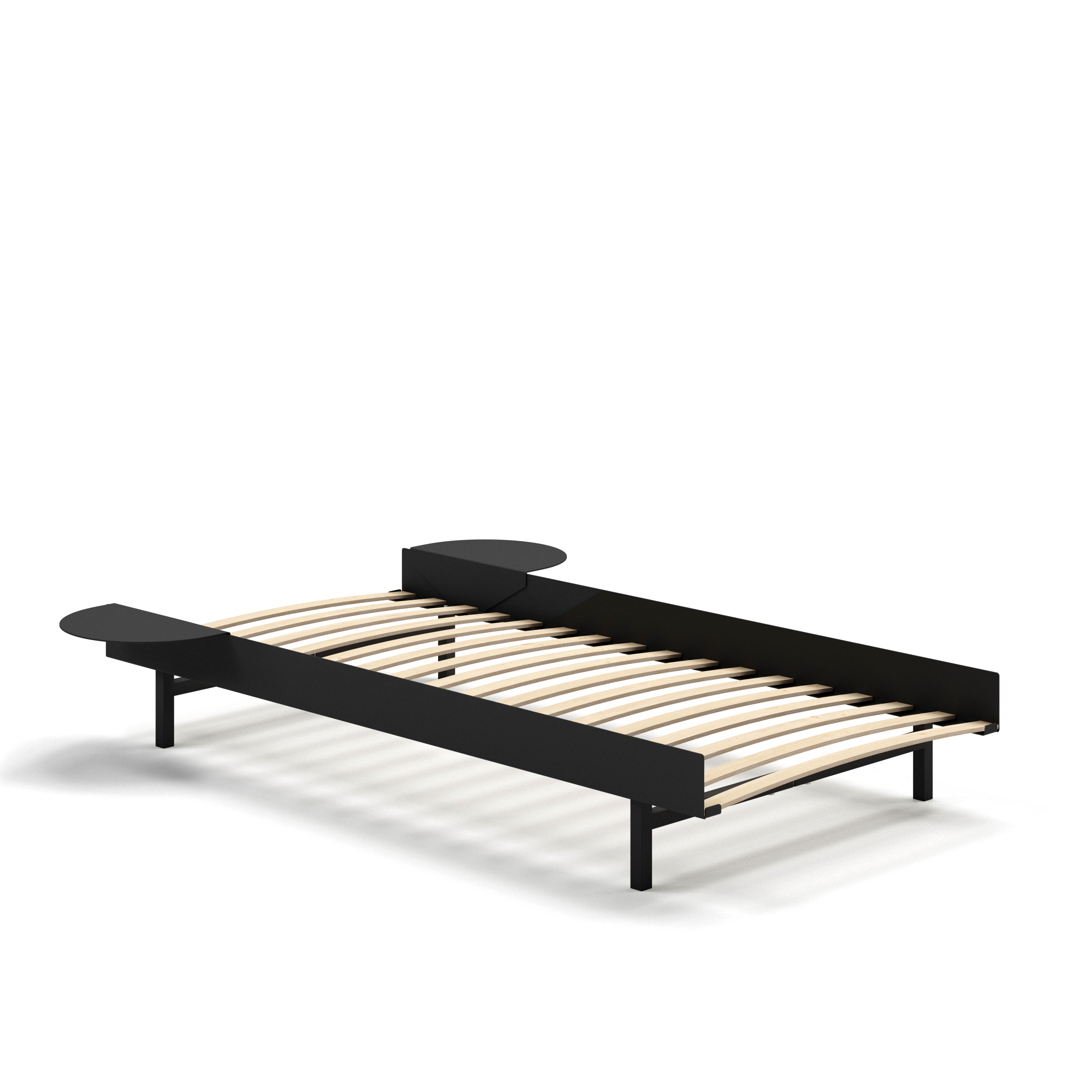 MOEBE // BED - 90 CM | INCL. SLATted BED + 2x SIDE TABLE | STEEL | BLACK