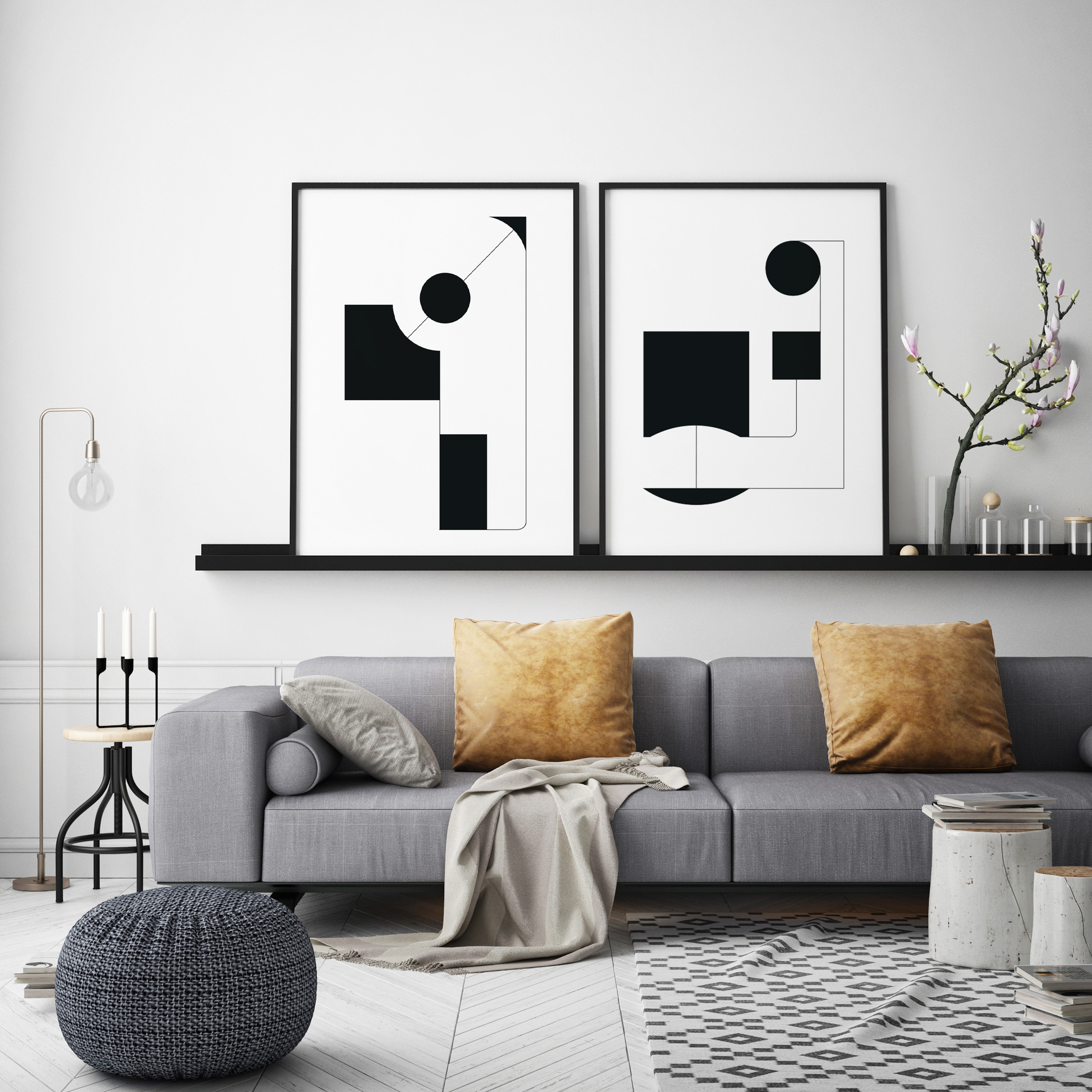 TERESA VAN // STRUCTURED SHAPES M08 - HAND PAINTED PICTURES | BLACK + WHITE