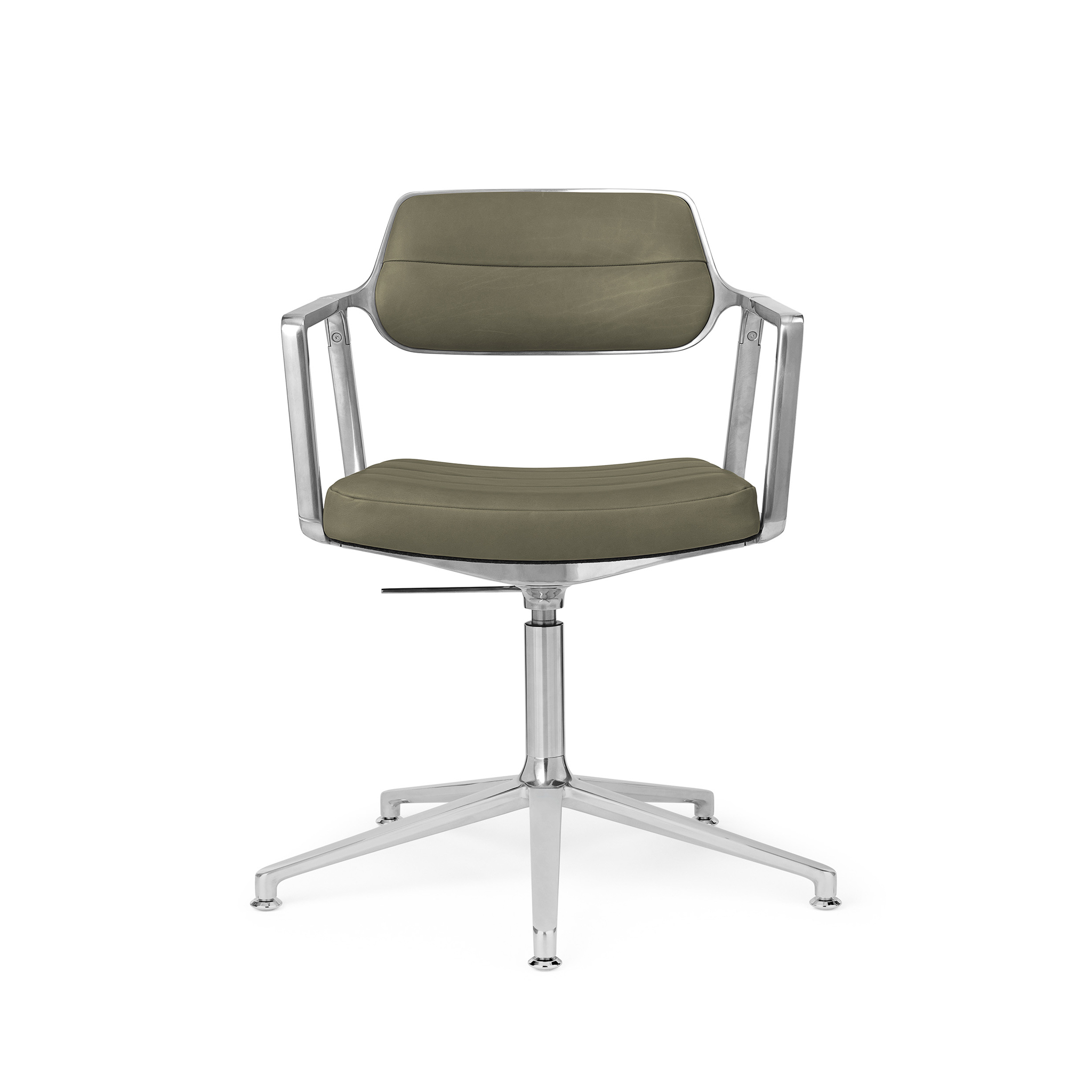 VIPP 453 // SWIVEL CHAIR WITH GLIDERS - POL. FRAME, LEATHER BOSCO GREEN