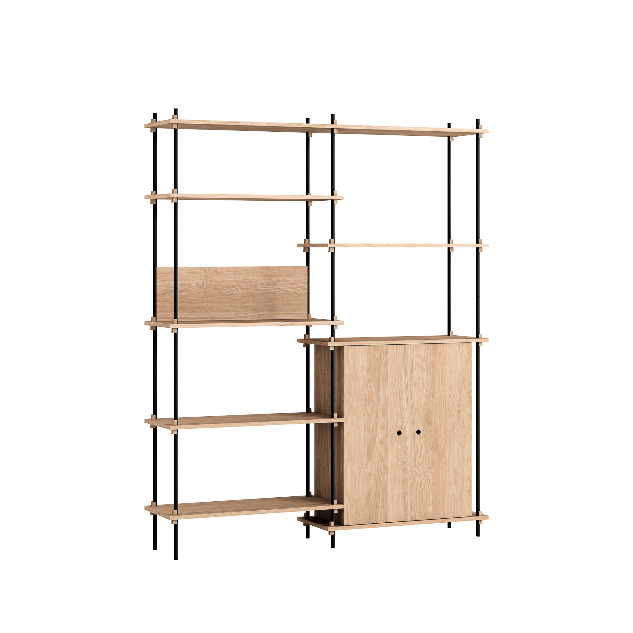 MOEBE // SHELVING SYSTEM - S.200.2.I | 200CM x 163CM |  OAK SHELVES |  BLACK LEGS