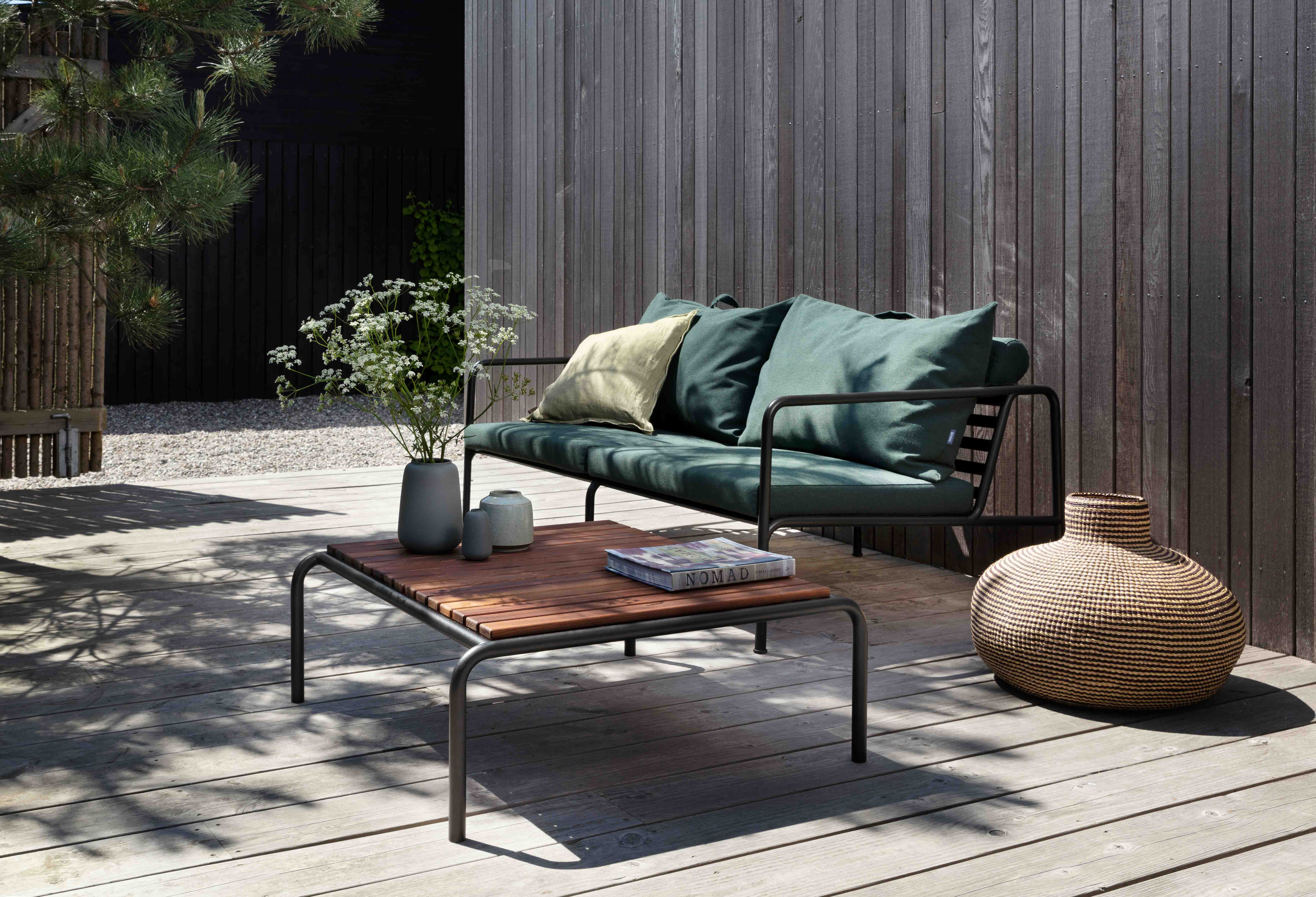 Houe // AVON 2-seater - Outdoor sofa, Muted white frame, Leaf cushions