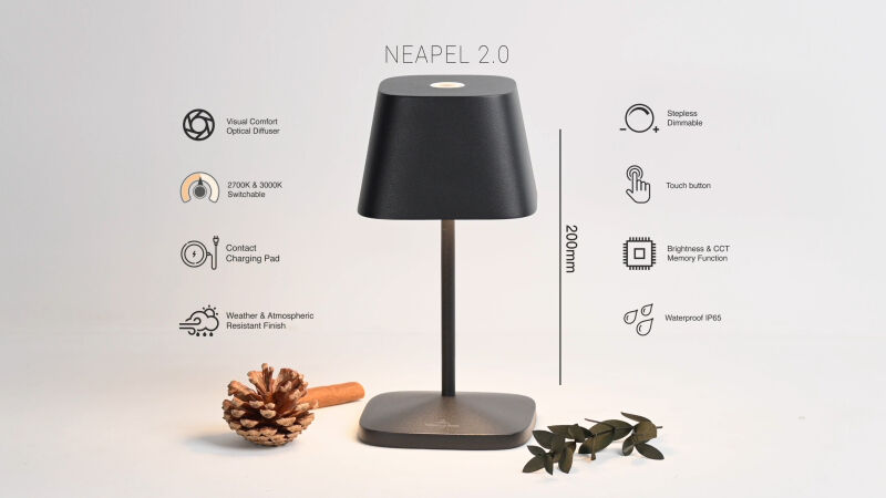 VILLEROY & BOCH // NEAPEL 2.0 - OUTDOOR BATTERY-TABLE LAMP | 20CM | ANTHRAZITE