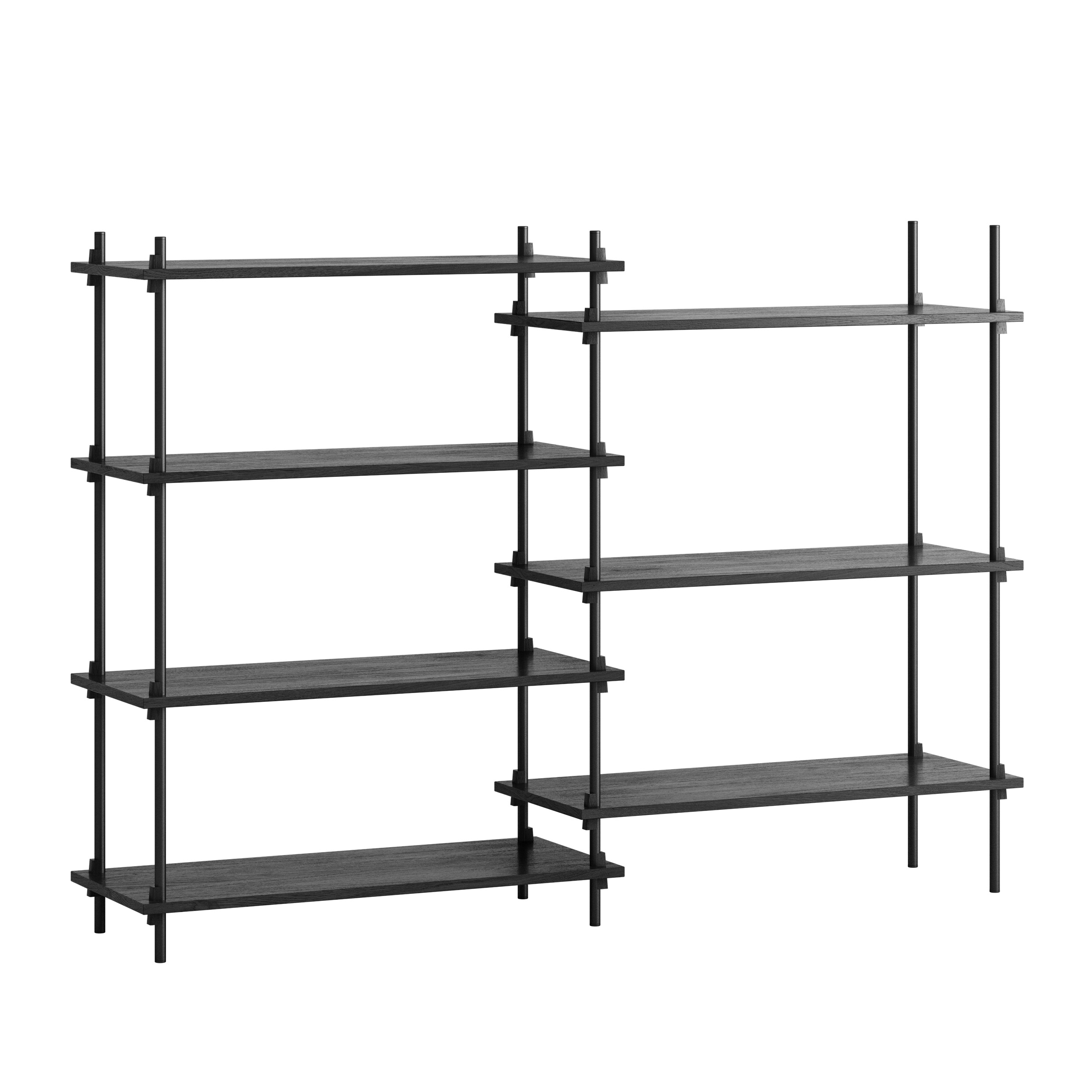 MOEBE // SHELVING SYSTEM - S.115.2.A | 115CM x 163CM |  BLACK SHELVES |  BLACK LEGS