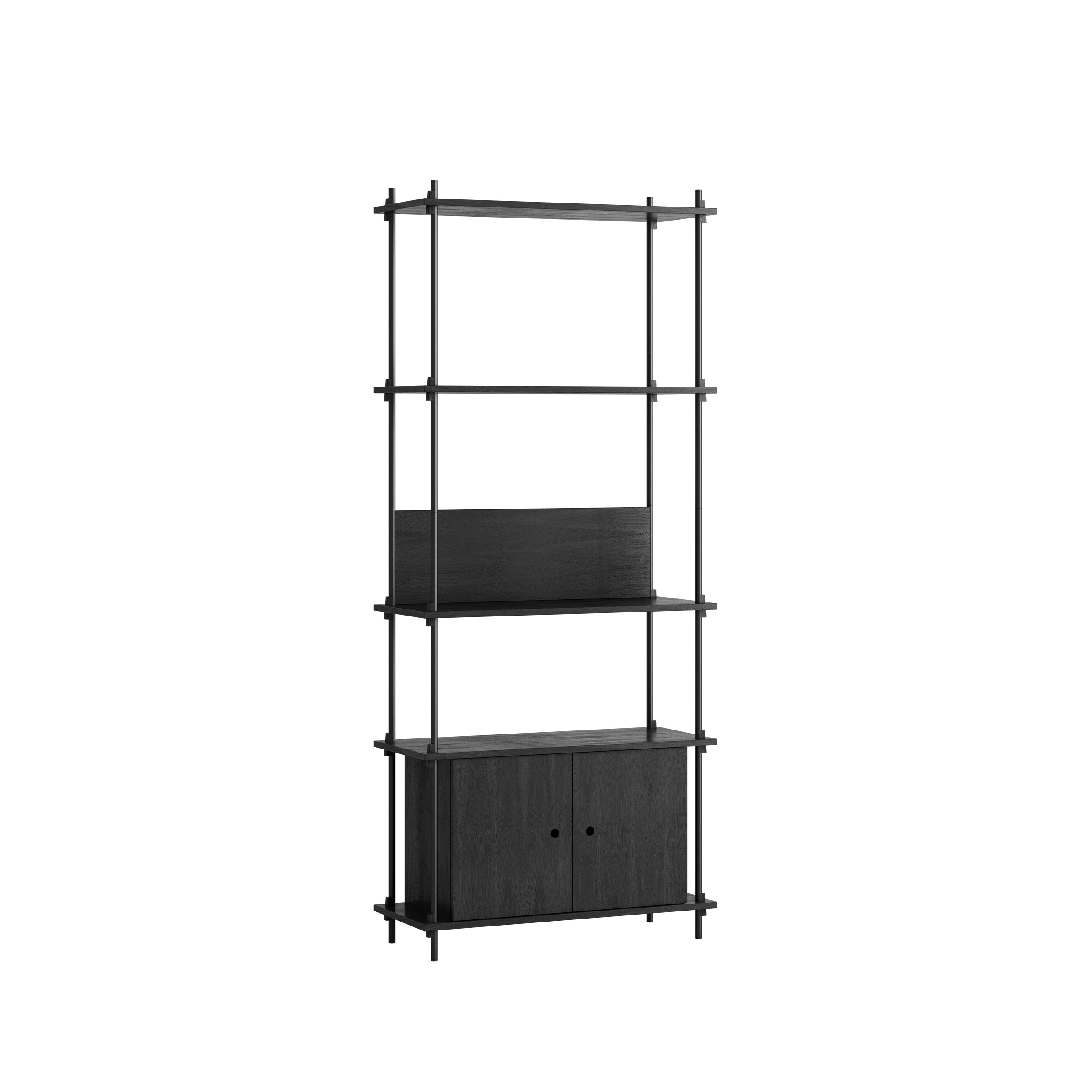 MOEBE // SHELVING SYSTEM - S.200.1.B | 200CM x 86CM |  BLACK SHELVES |  BLACK LEGS