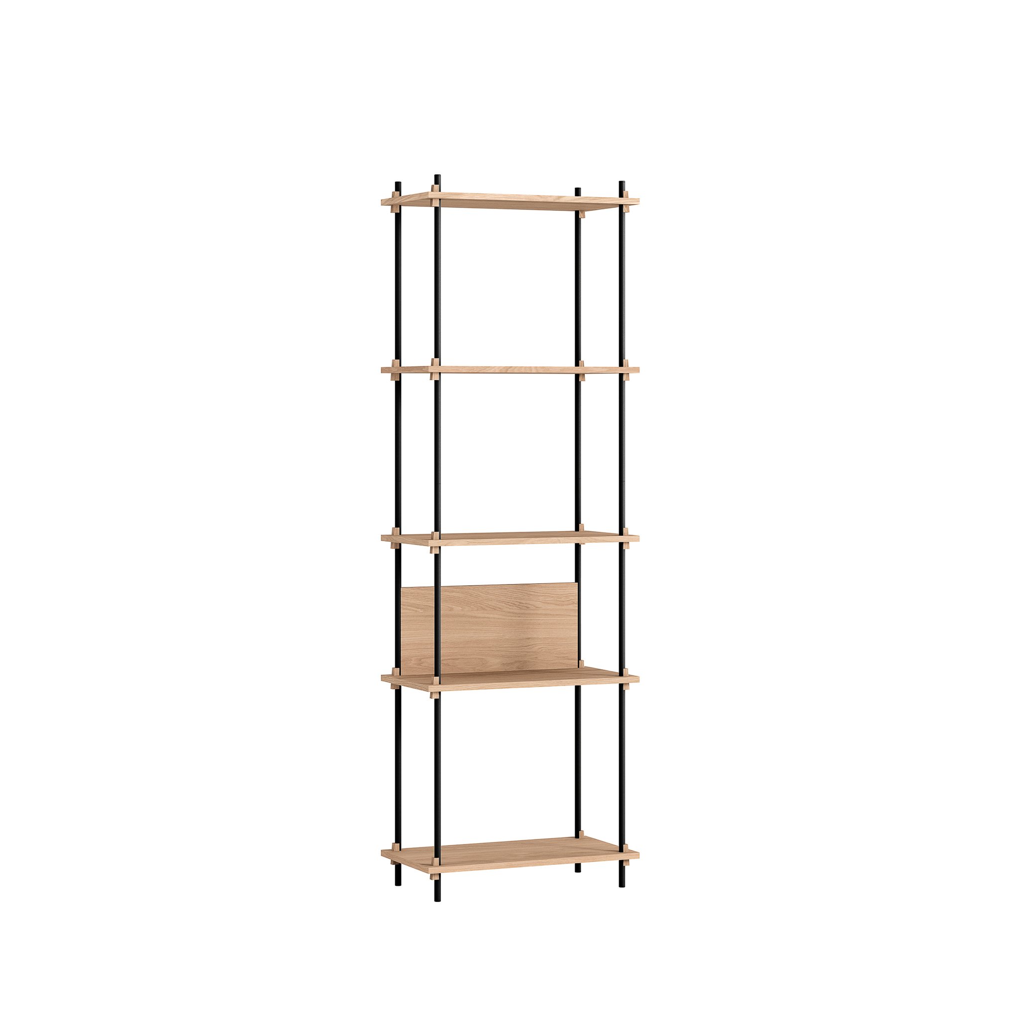 MOEBE // SHELVING SYSTEM - S.200.1.I | 200CM x 65CM |  OAK SHELVES |  BLACK LEGS